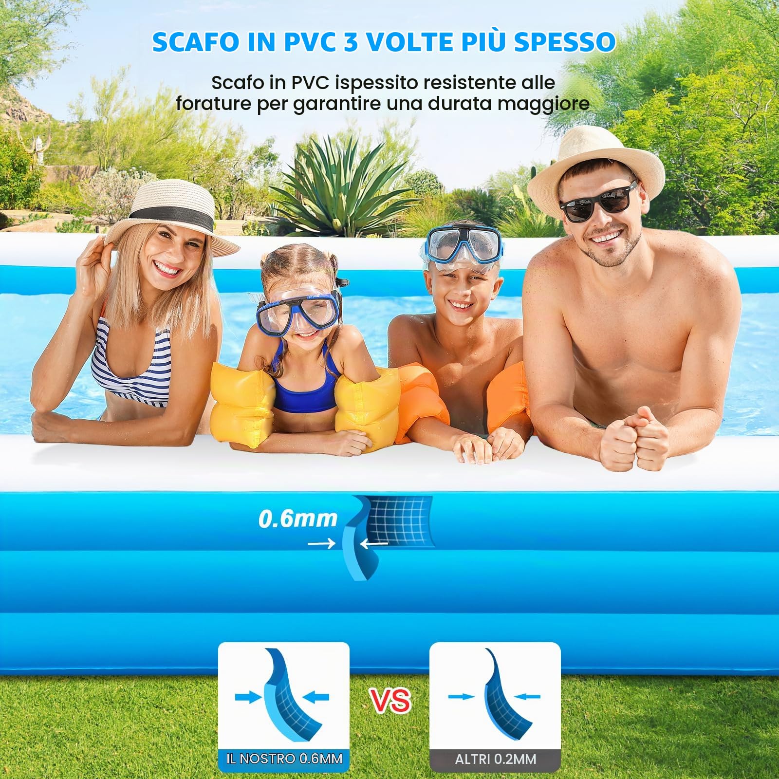 Piscina gonfiabile extra large per adulti, 457 x 193 x 55 cm, piscina spessa di grandi dimensioni con pompa ad aria, piscine grandi per cortile, giardino, prato, interno
