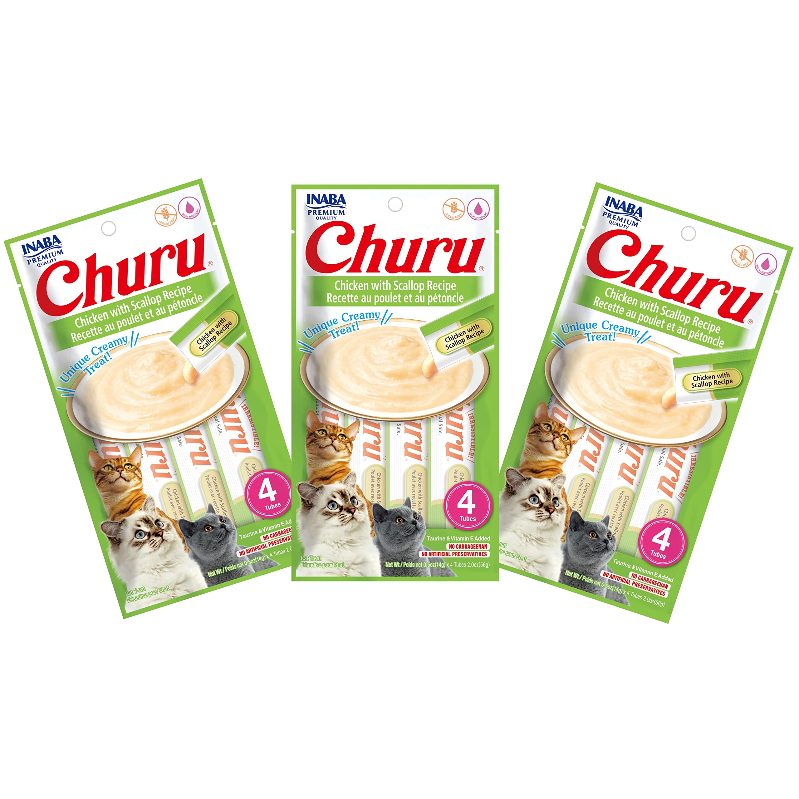 INABA Churu Chicken with Scallop Recipe Lickable Purée Natural Cat Treats 12 Tubes