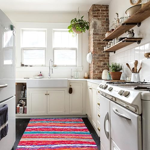 Miniatura 5 de Eleet Alfombra Chindi ecológica de 100 % algodón reciclado, 3.5 x 6 pies, tejida a mano y reversible para sala de estar, cocina (3.5 x 6 pies,