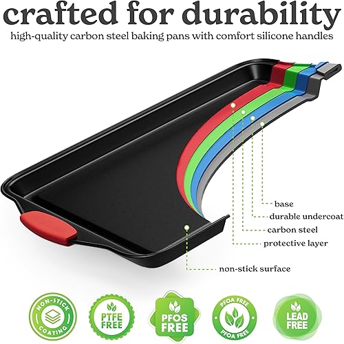 Miniatura 5 de Country Kitchen Juego de 10 bandejas apilables antiadherentes para hornear, sin PFOA, PFOS, PTFE con revestimiento antiadherente, apto para horno de