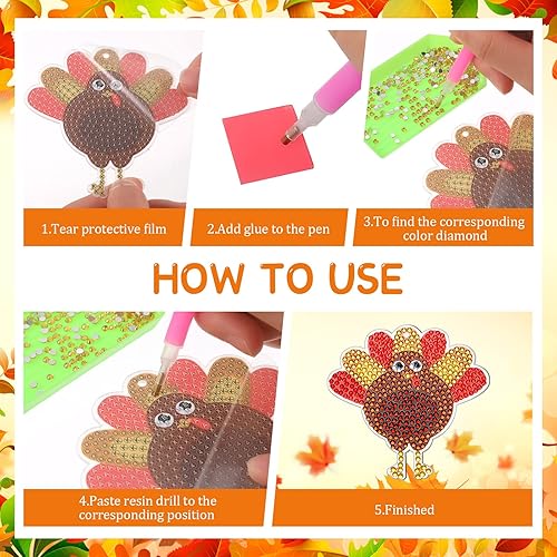 Miniatura 5 de Inbagi 15 llaveros de pintura de diamante de otoño, llaveros de arte de diamantes de otoño, decoración para decoración de fiesta de Acción de Gracias