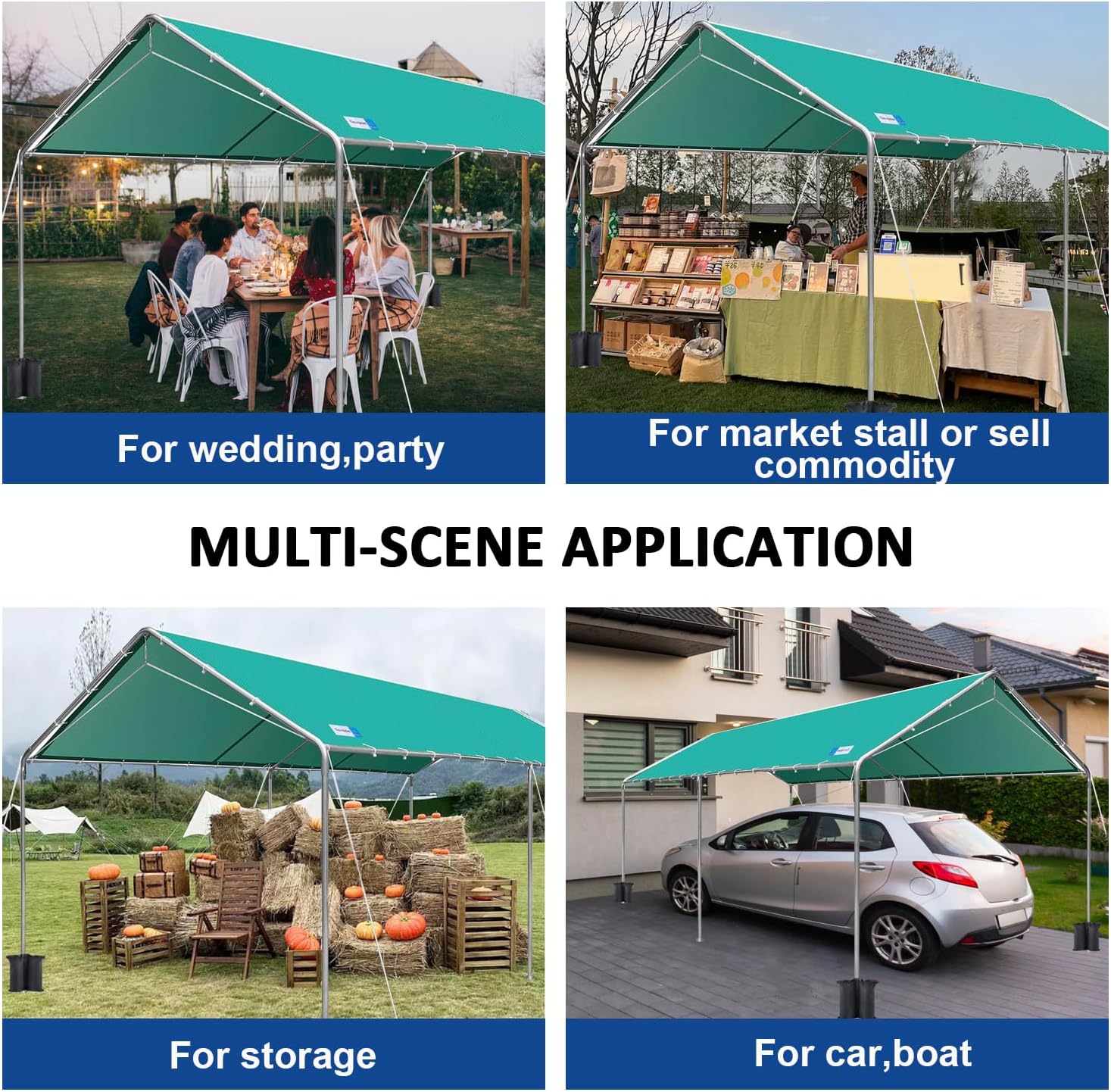 10x20 ft Heavy Duty Car Canopy Galvanized Frame Carport Outdoor Party Tent Boat Shelter with Reinforced Structure, No Sidewall - Green