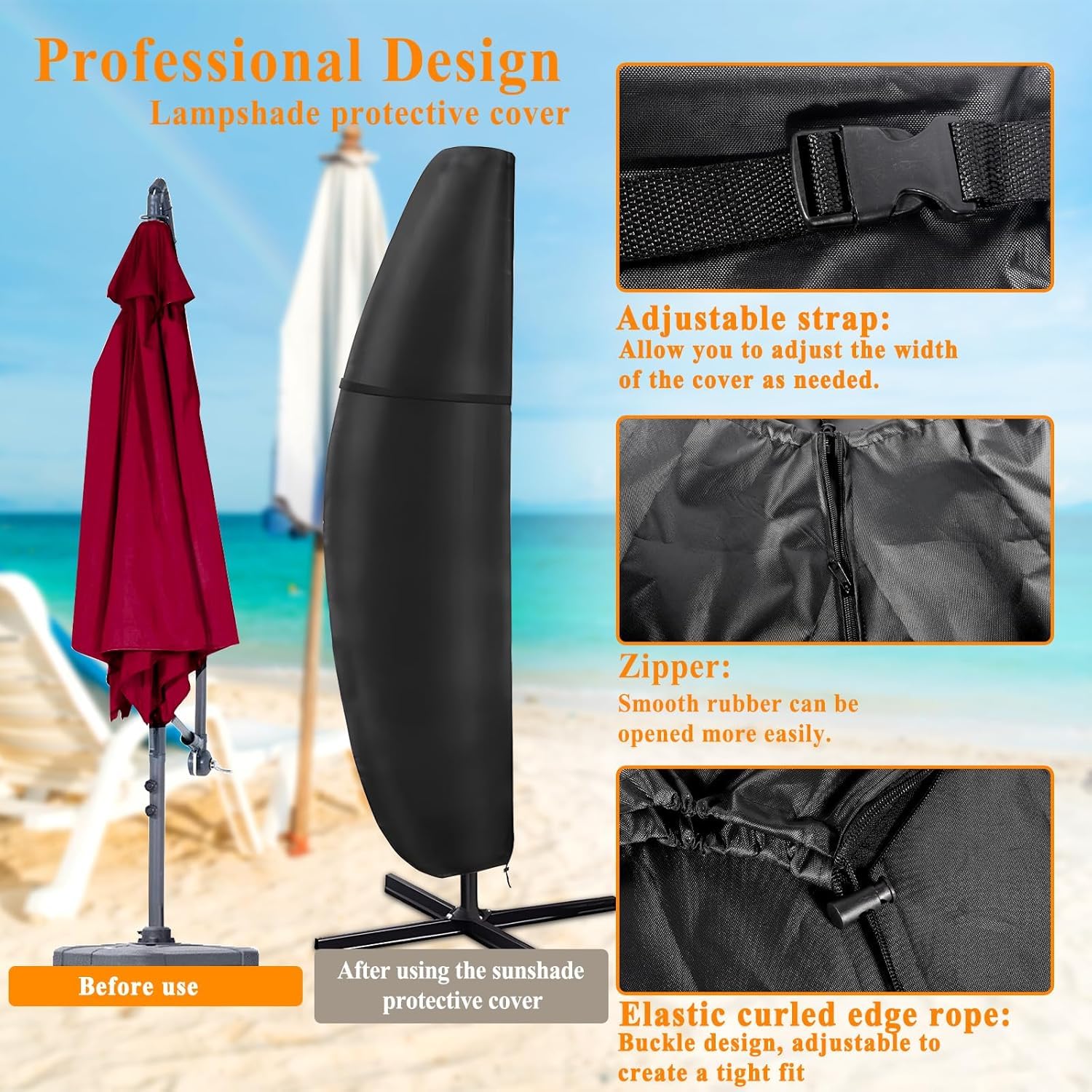 Housse de Protection Parasol Déporté Tissu Oxford 420D Imperméable Anti UV 2-3,5m
