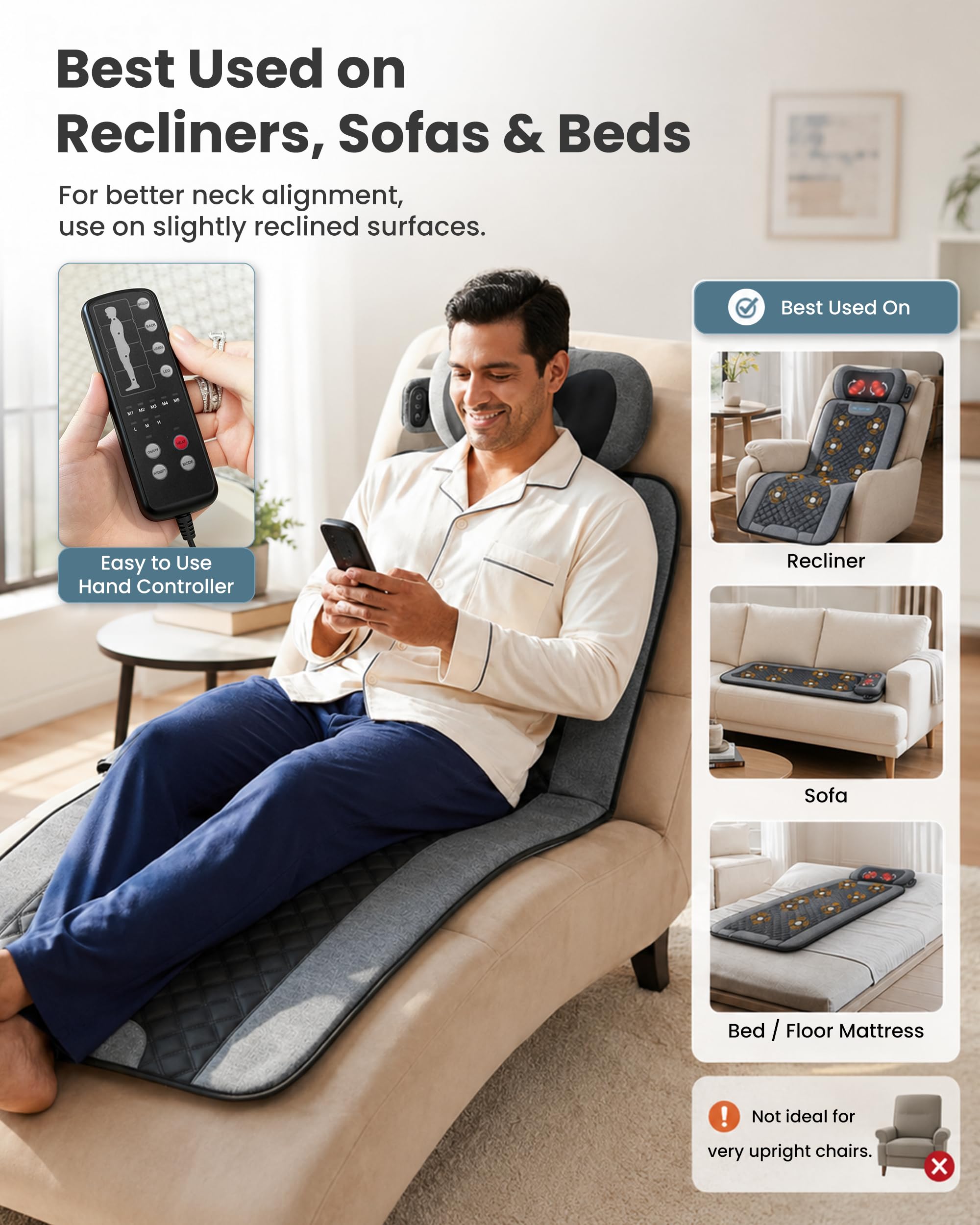 COMFIER Elektrische Massagematte mit Shiatsu-Nackenmassagegerät | 10 Motoren, 5 Programme & 2 Wärmestufen für Ganzkörpermassage, faltbar für Sofa, Büro und Zuhause, Geschenk | 10 Motoren, 5 Programme & 2 Wärmestufen für Ganzkörpermassage, faltbar für Sofa