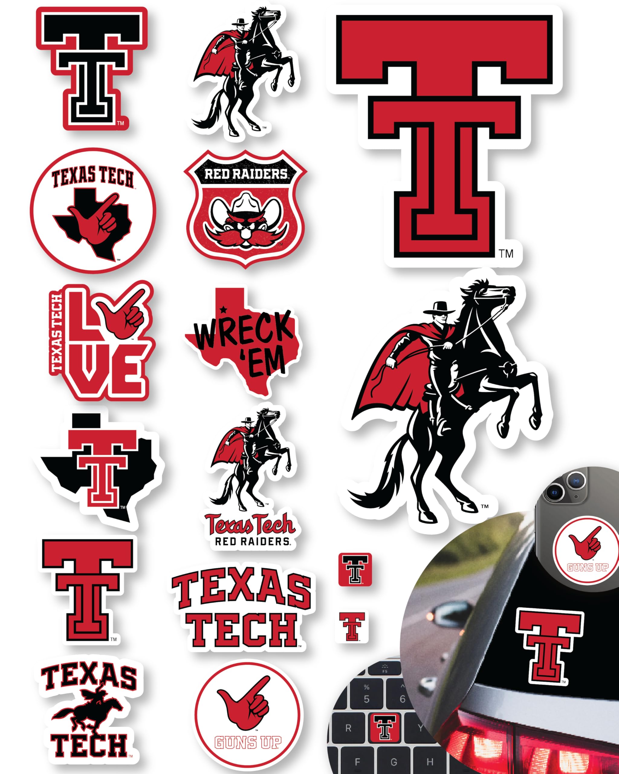 Texas Tech Merch Stickers &amp; Decals for Car, Water Bottle, Gift in 14 Pc Set