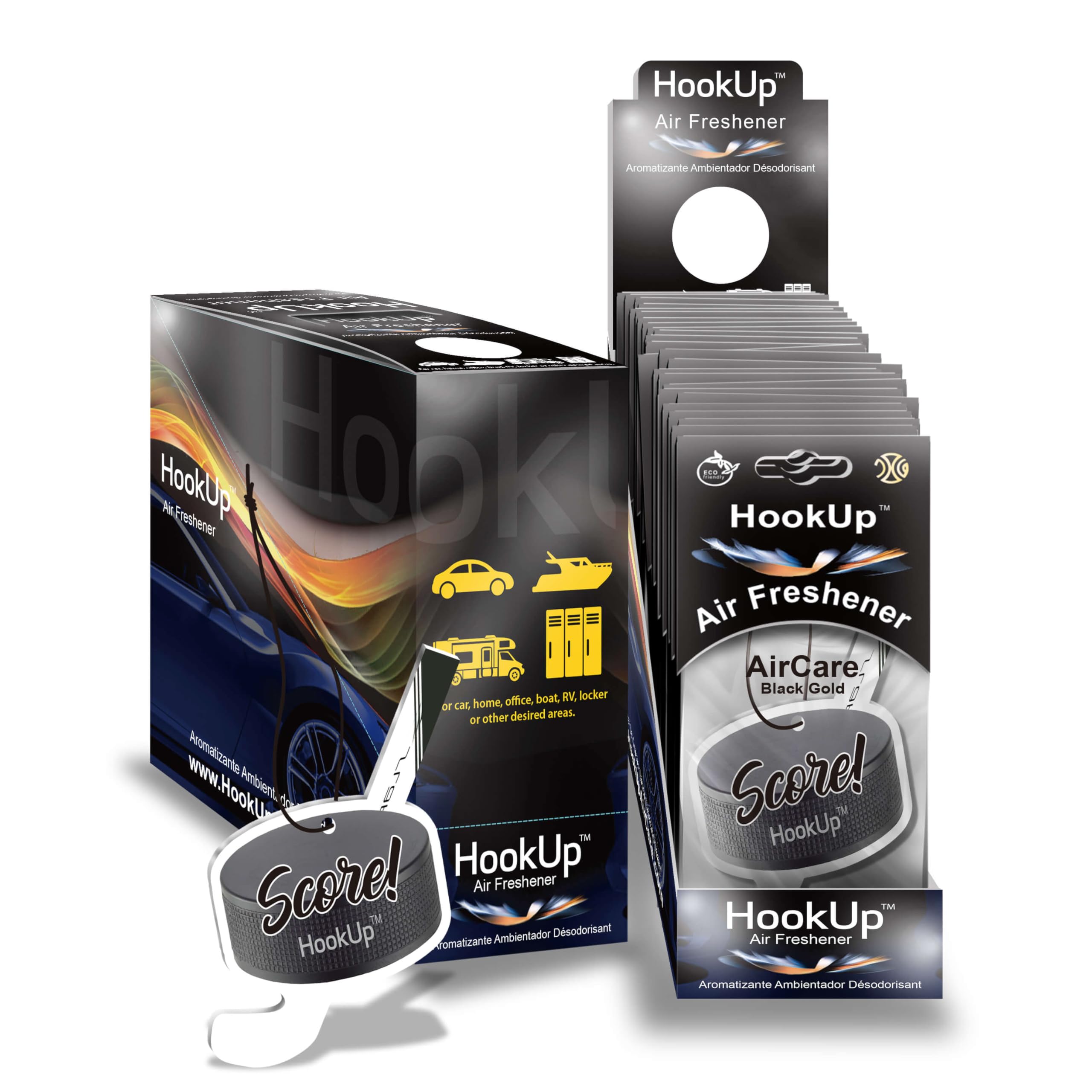 Hockey Car Air Freshener by HookUp - 25 Pack - Black Gold Scent (Extra Strong) | Unique Hockey Gift for Players, Coach, Fans | Hanging Car Accessory with Long Lasting Fresheners Smell