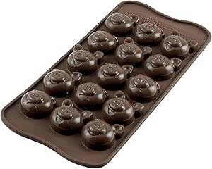 silikomart | SCG35 Silikonform für CHOCO PIGS Pralinen, Antihaft, 15 Pralinen, Packung mit 1 Form für Süßigkeiten, Easy Choc, 31 x 29 mm, h 15 mm, Made in Italy