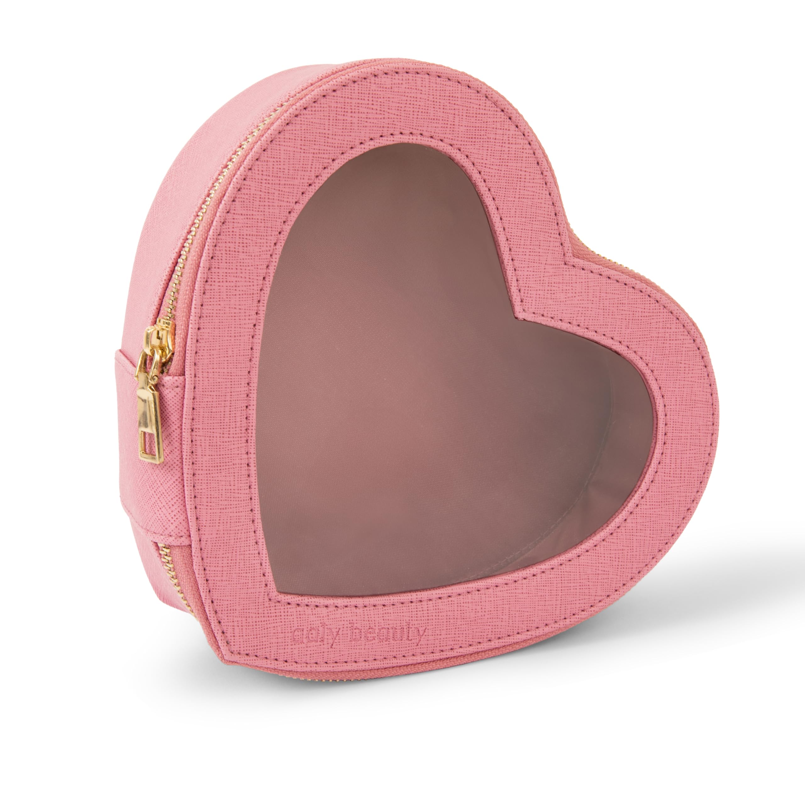 Aaly Beauty Heart Makeup Bag – Pink Heart Cosmetic Bag with Clear Cover – Gift Ideas for Women, Mom, Girlfriends, Her - Large Capacity for Full Size Makeup, Skincare and Brushes
