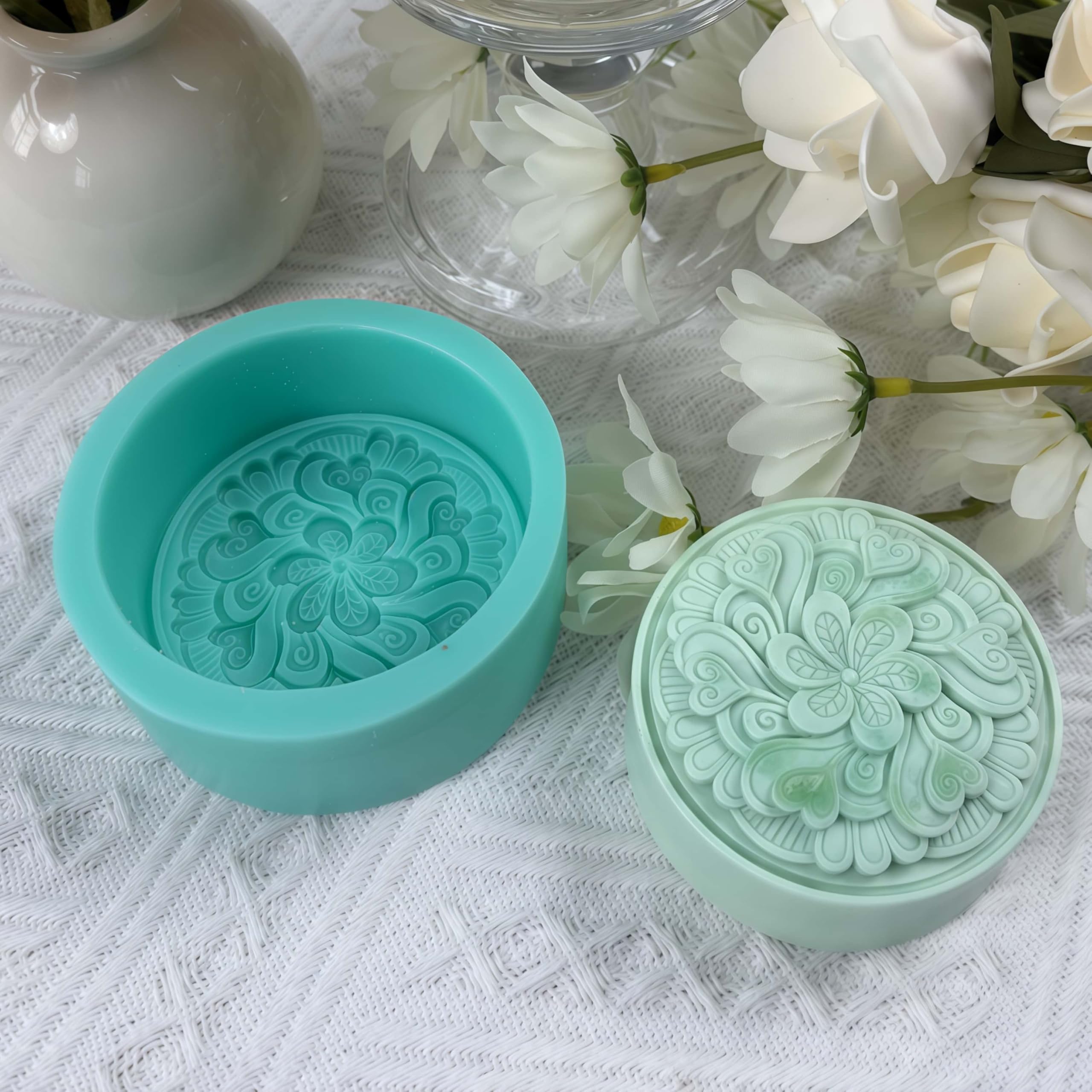 Molde de jabón de plumas de pavo real, moldes redondos de silicona para jabón natural, cera perfumada, pastel, molde difusor de yeso aromático