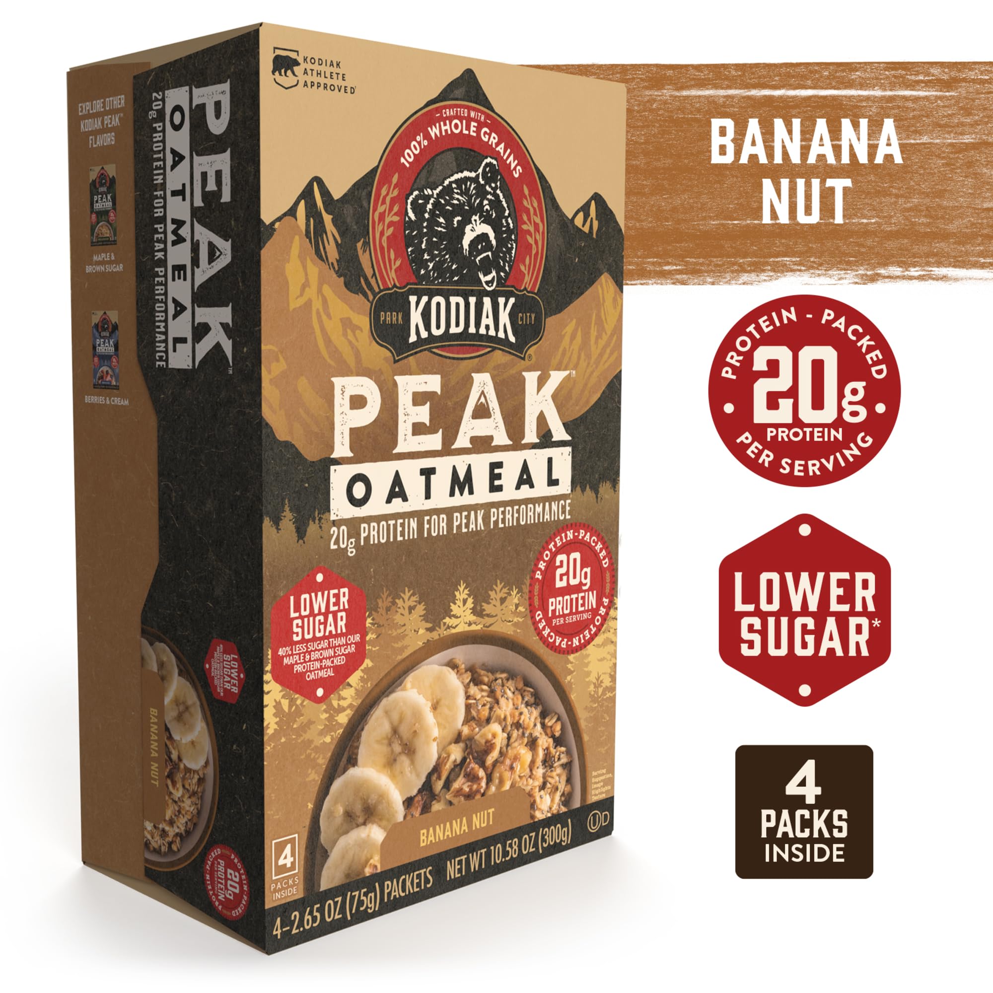 Kodiak Cakes Peak Instant Oatmeal Packets, Banana Nut