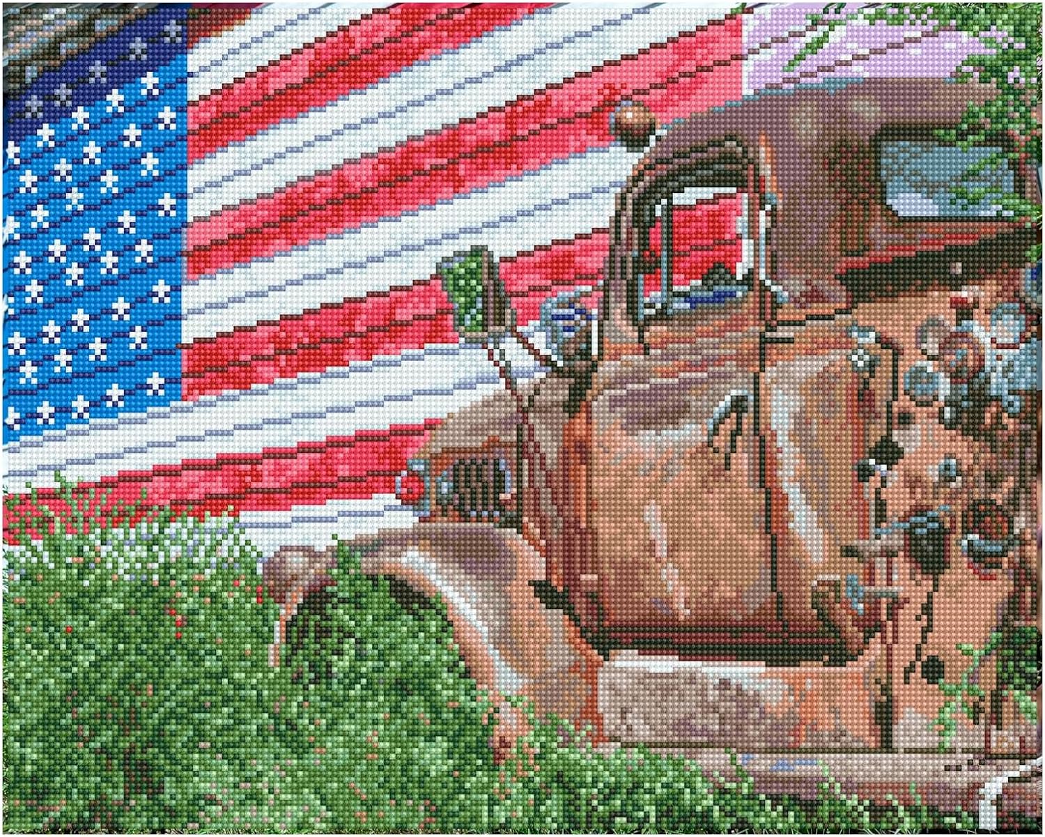 DIAMOND ART BY LEISURE ARTS Patriotic Truck, 20"X16", Advanced Diamond Painting Kits for Adults - Diamond Art Kits a Relaxing Creative Craft Kit with Gems