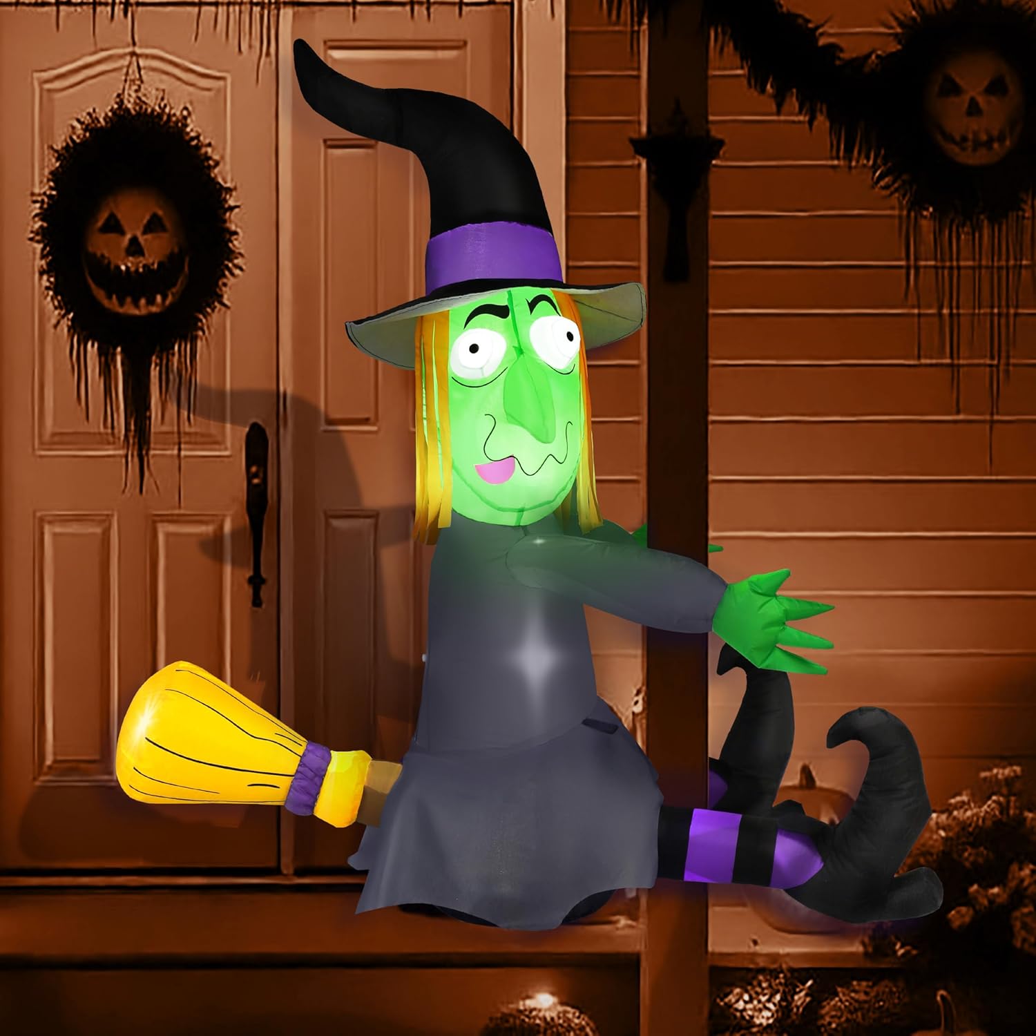 Joiedomi 4FT Halloween Inflatable Witch with Build-in LED Lights - Outdoor Blow Up Decor for Yard, Trees & Parties | Witch Decorations, Waterproof Halloween Inflatables Outdoor, Blow Up Yard Decor