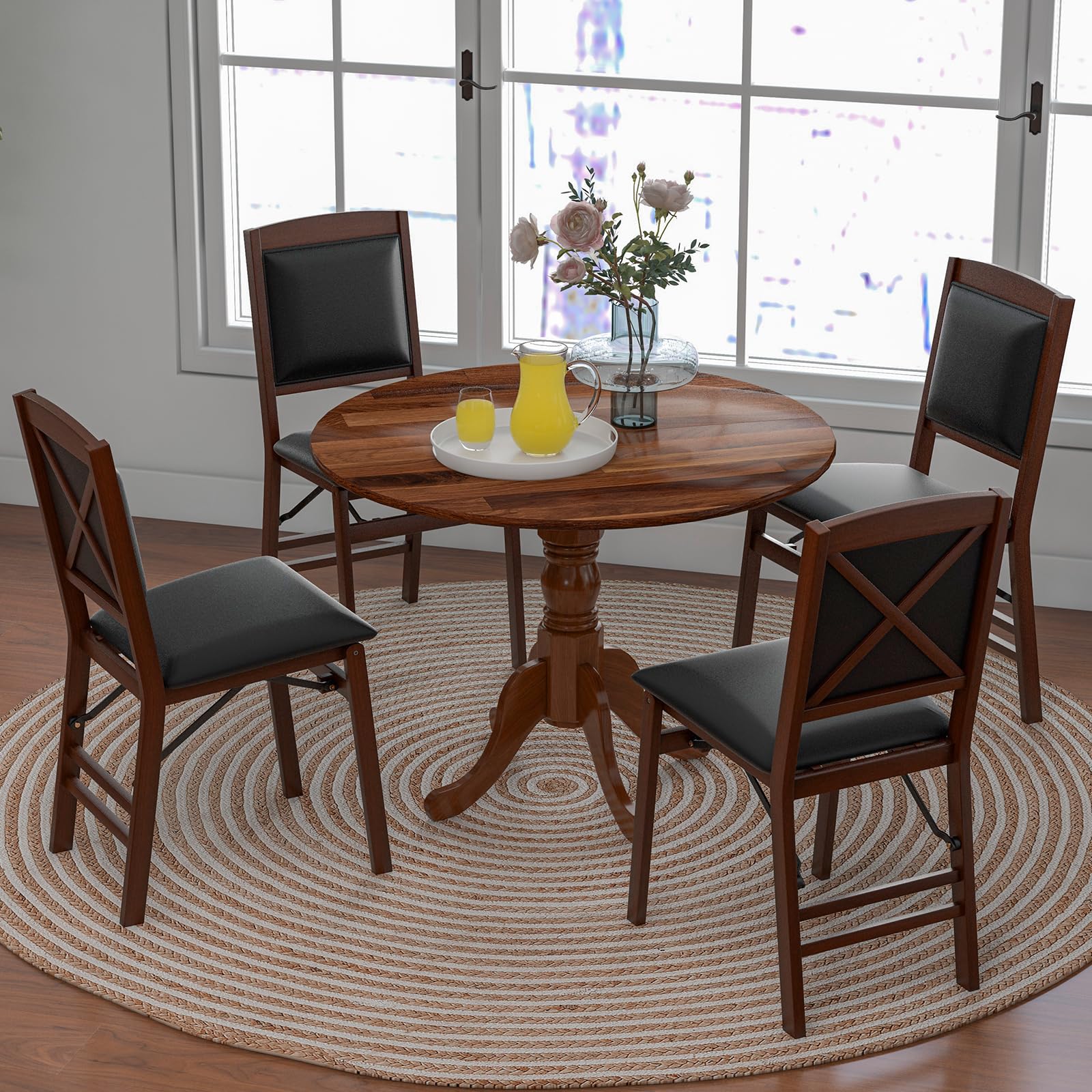 GIANTEX Tavolo da Pranzo Rotondo Moderno, Tavolo da Pranzo in Legno di Gomma, Tavolo Cucina Adatto per 4 Persone, per Cucina e Sala da Pranzo，100 x 100 x 73 cm (Noce)