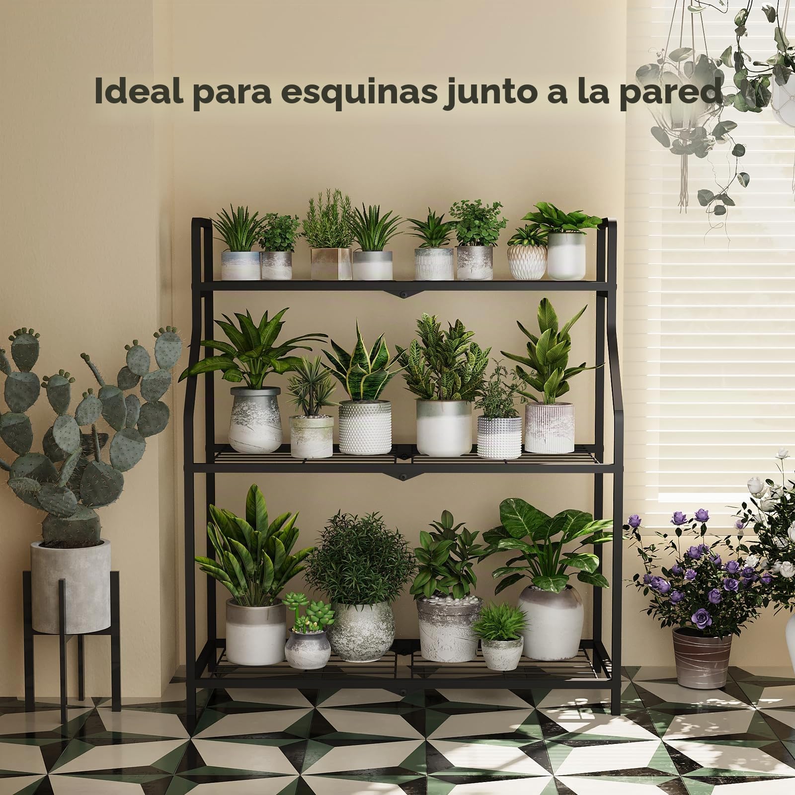 Bamworld Estantería para Plantas de Metal – Soporte para Plantas Interior y Exterior, Estantería Plantas de 3 Niveles, Diseño Resistente para Balcón, Jardín y Hogar