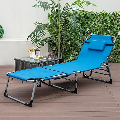 Miniatura 2 de GYMAX Silla de bronceado, silla de playa de 400 libras con orificio para el brazo facial y correa para el hombro de mano, silla plegable para tomar