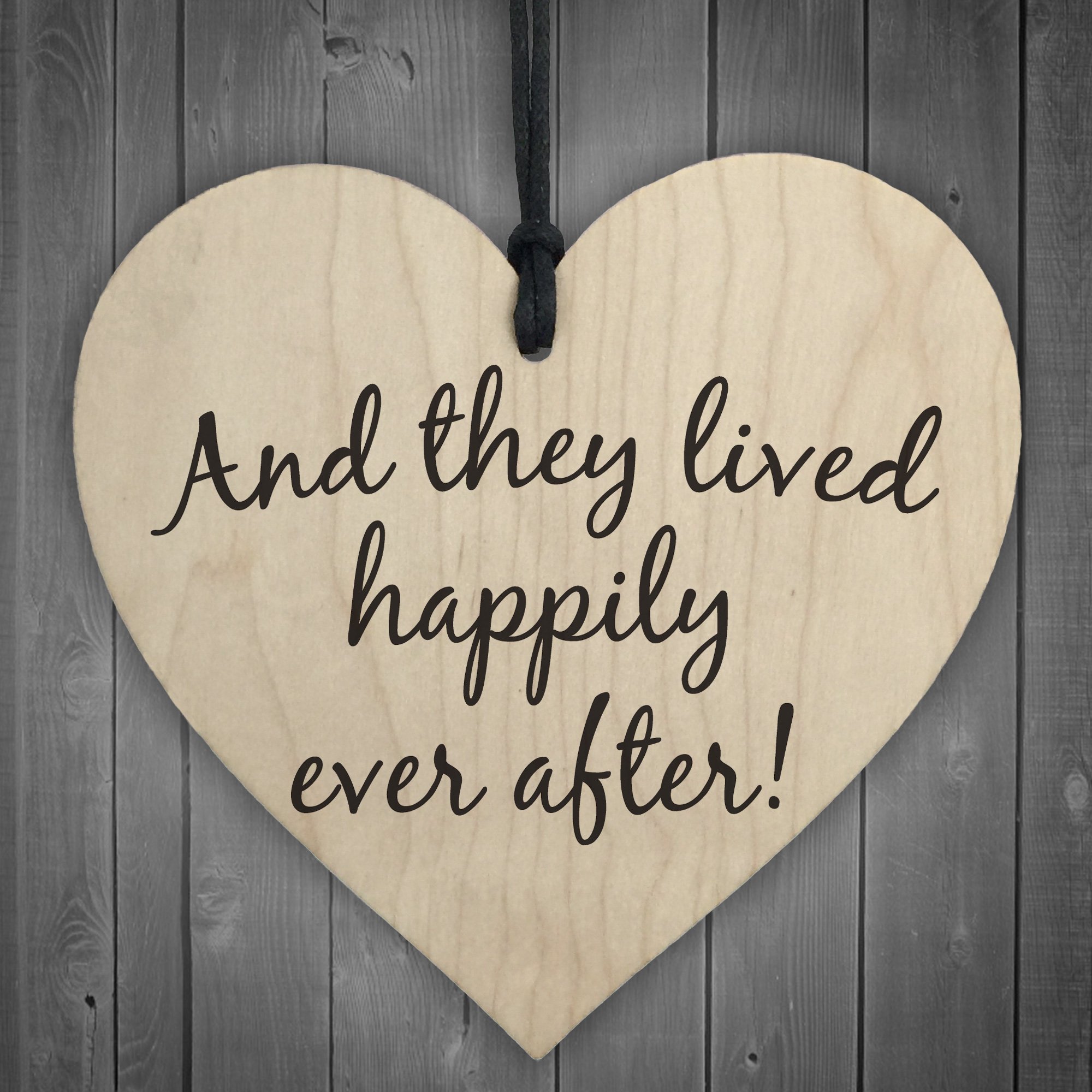 Red Ocean They Lived Happily Ever After Wooden Hanging Heart Plaque Love Wedding Gift Sign