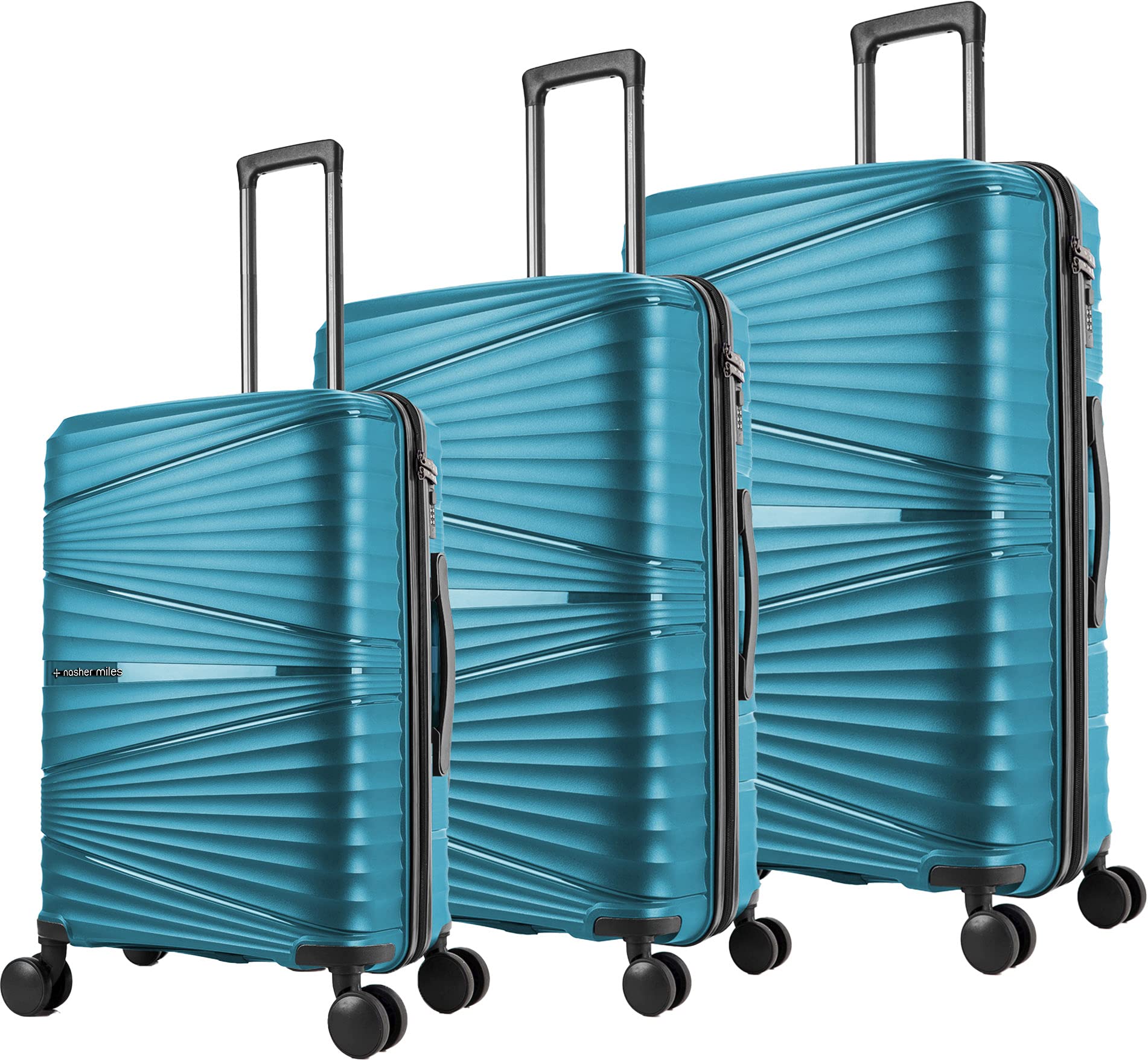 Nasher Miles Mumbai Hard-Sided Polypropylene 8 Wheels Double Spinner Luggage Set of 3 Dark Green Trolley Bags (55, 65 & 75 cm), Small Medium & Large