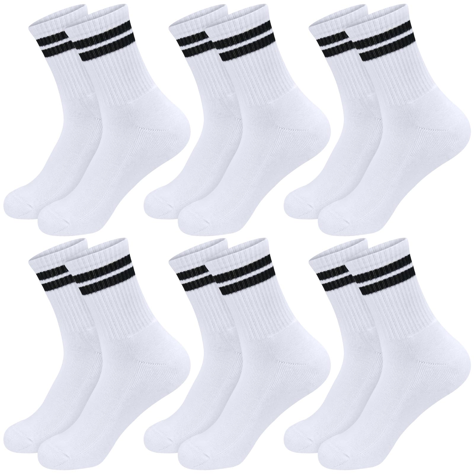 ouhos 6 Paar Kinder Jungen weiß schwarz gepolsterte Schule Walking Socken dick weich warm bequem Sport Baumwolle Wadensocken 6-12 Jahre Geschenke für Mädchen Kinder