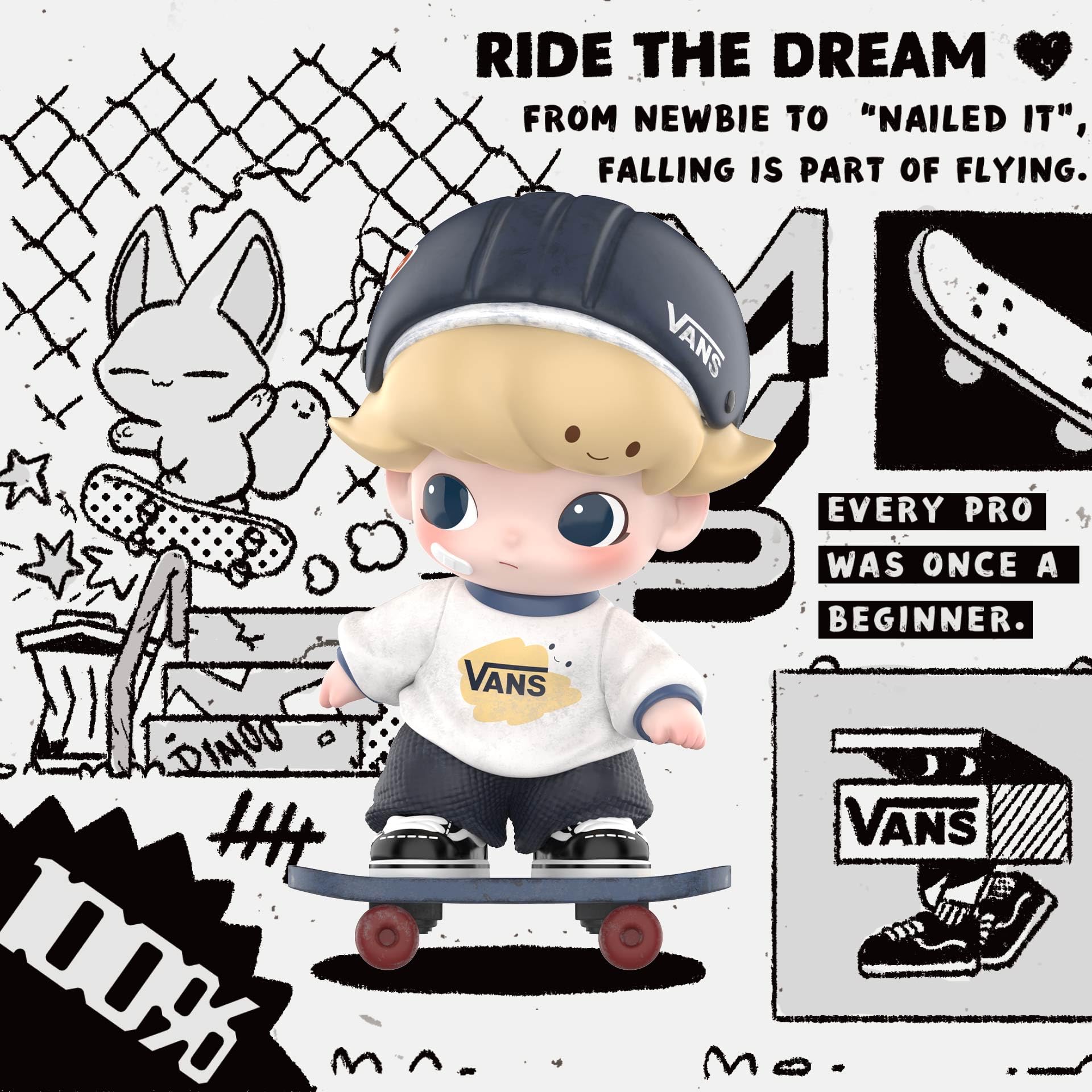 POP MART DIMOO World × Vans Ride The Dream Figure, 10 cm Height