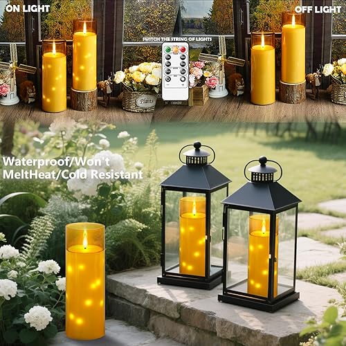 Miniatura 2 de Velas grandes sin llama parpadeantes impermeables para exteriores de 11 x 4 pulgadas con temporizador, 2 velas LED que funcionan con pilas con
