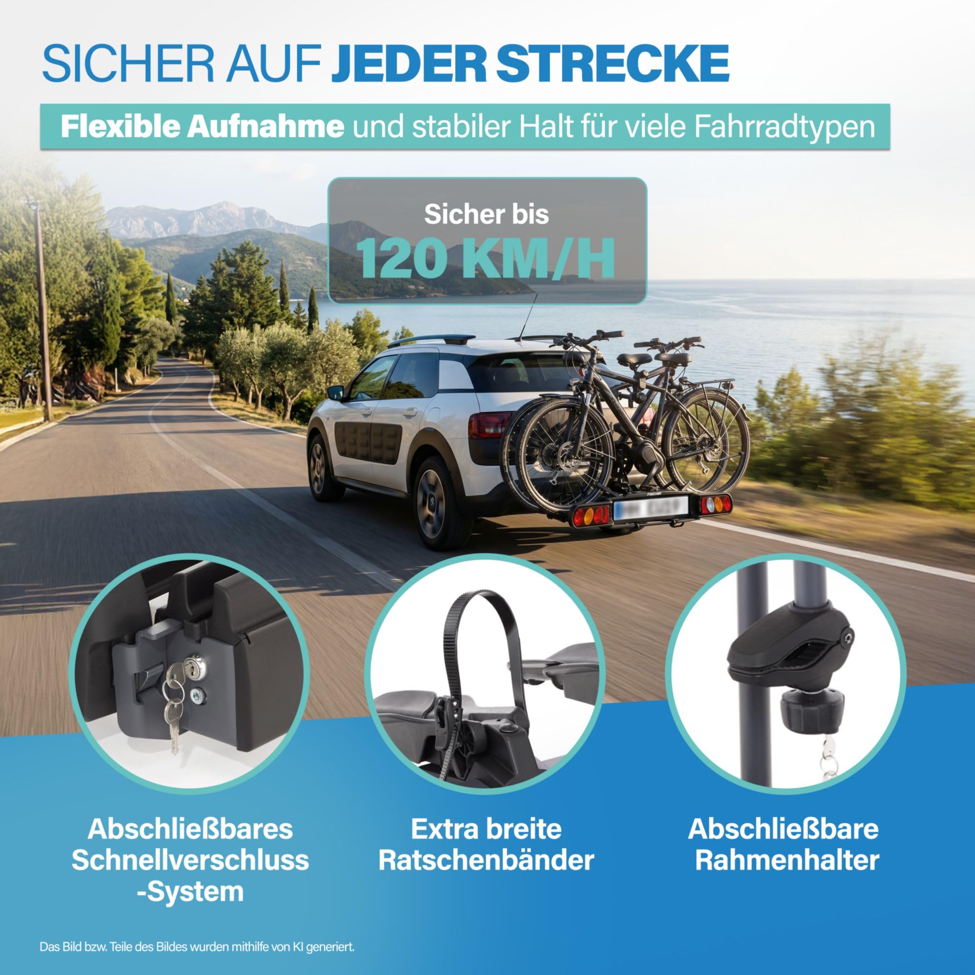 Fischer 126001 - Portabiciclette Proline Evo, per 2 biciclette o biciclette elettriche.