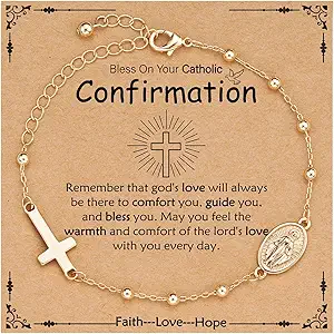 Catholic Virgin Mary Cross Bracelet Gifts for Girls Teens Women, Rosary Beads Charm Link Chain Bracelet Christmas Christian Religious Jewelry Gifts