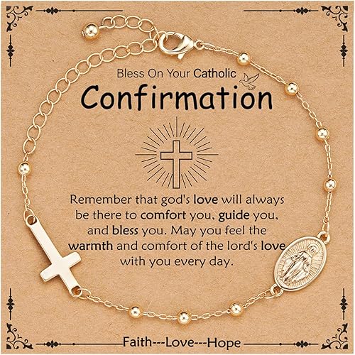Catholic Virgin Mary Cross Bracelet Gifts for Girls Teens Women, Rosary Beads Charm Link Chain Bracelet Christmas Christian Religious Jewelry Gifts