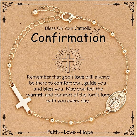 Catholic Virgin Mary Cross Bracelet Gifts for Girls Teens Women, Rosary Beads Charm Link Chain Bracelet Christmas Christian Religious Jewelry Gifts