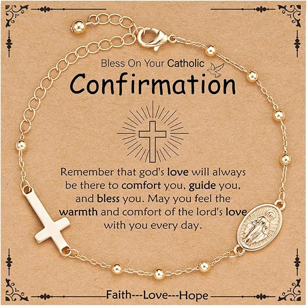 Catholic Virgin Mary Cross Bracelet Gifts for Girls Teens Women, Rosary Beads Charm Link Chain Bracelet Christmas Christian Religious Jewelry Gifts