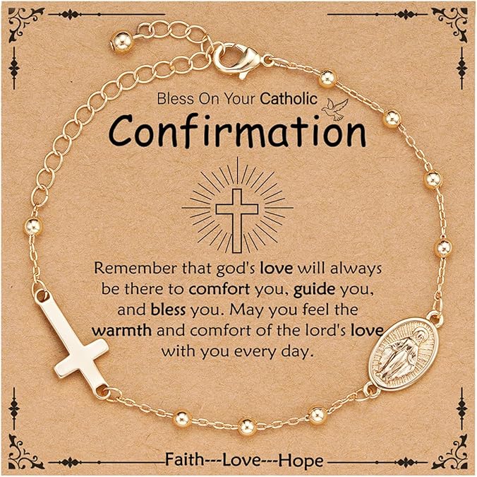 Catholic Virgin Mary Cross Bracelet Gifts for Girls Teens Women, Rosary Beads Charm Link Chain Bracelet Christmas Christian Religious Jewelry Gifts
