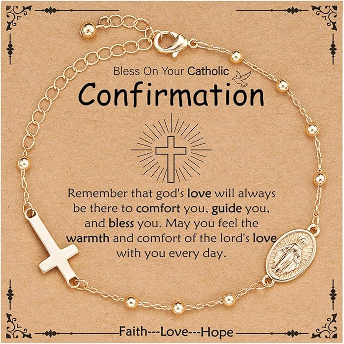 Catholic Virgin Mary Cross Bracelet Gifts for Girls Teens Women, Rosary Beads Charm Link Chain Bracelet Christmas Christian Religious Jewelry Gifts