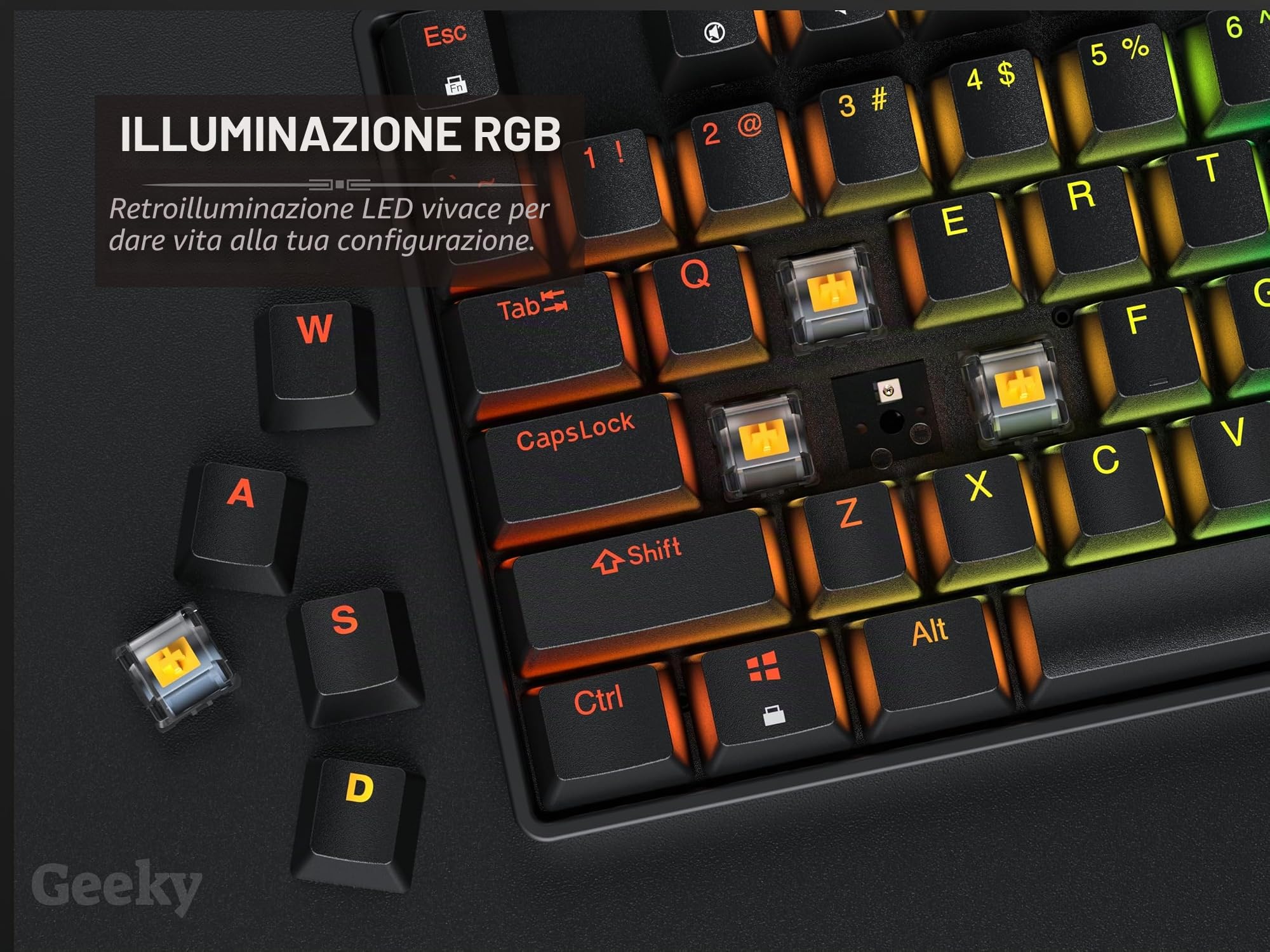 Geeky GK75 75% | Hot Swappable Tastiera da Gioco Meccanica | 84 Tasti Multi Colore RGB LED Retroilluminati per Gaming su PC/Mac | ANSI US Tastiera Americana (Nero, Mechanical Black)