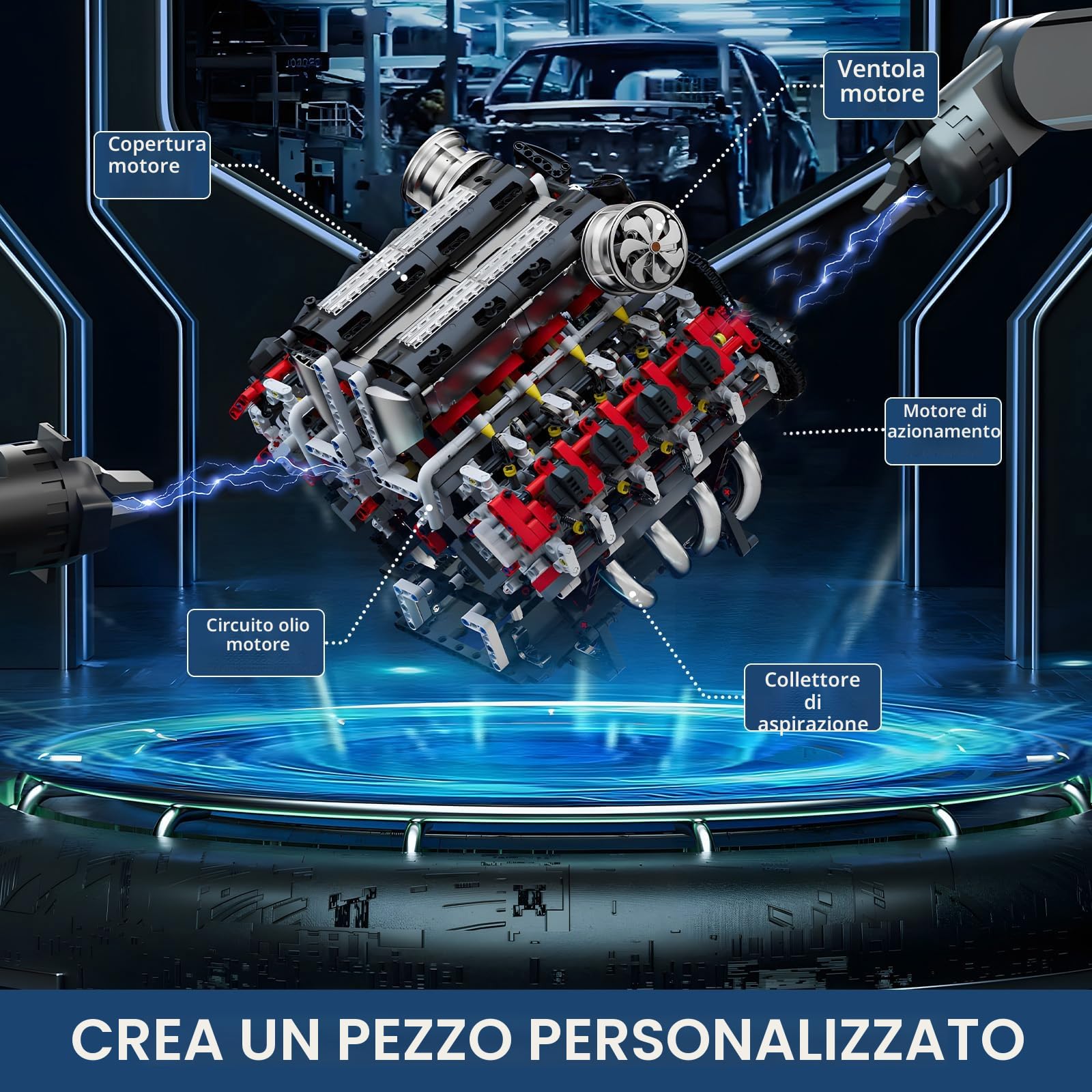 Mould King 10130 Kit di Costruzione Motore V8 F488 - Modello di Blocchi di Serraggio Con Motore Funzionale per Adulti (2718 Pezzi)