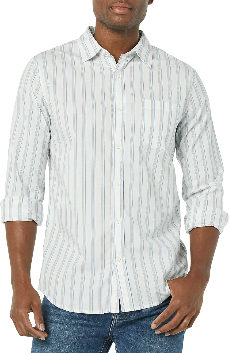 Amazon Essentials Men's Long-Sleeve Slim-Fit Stretch Poplin Shirt