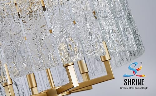 Miniatura 3 de SHRINE Candelabros modernos de cristal dorado de 4 luces para comedor, luz de vidrio ondulado de lujo para comedor, vestíbulo, cocina, dormitorio,