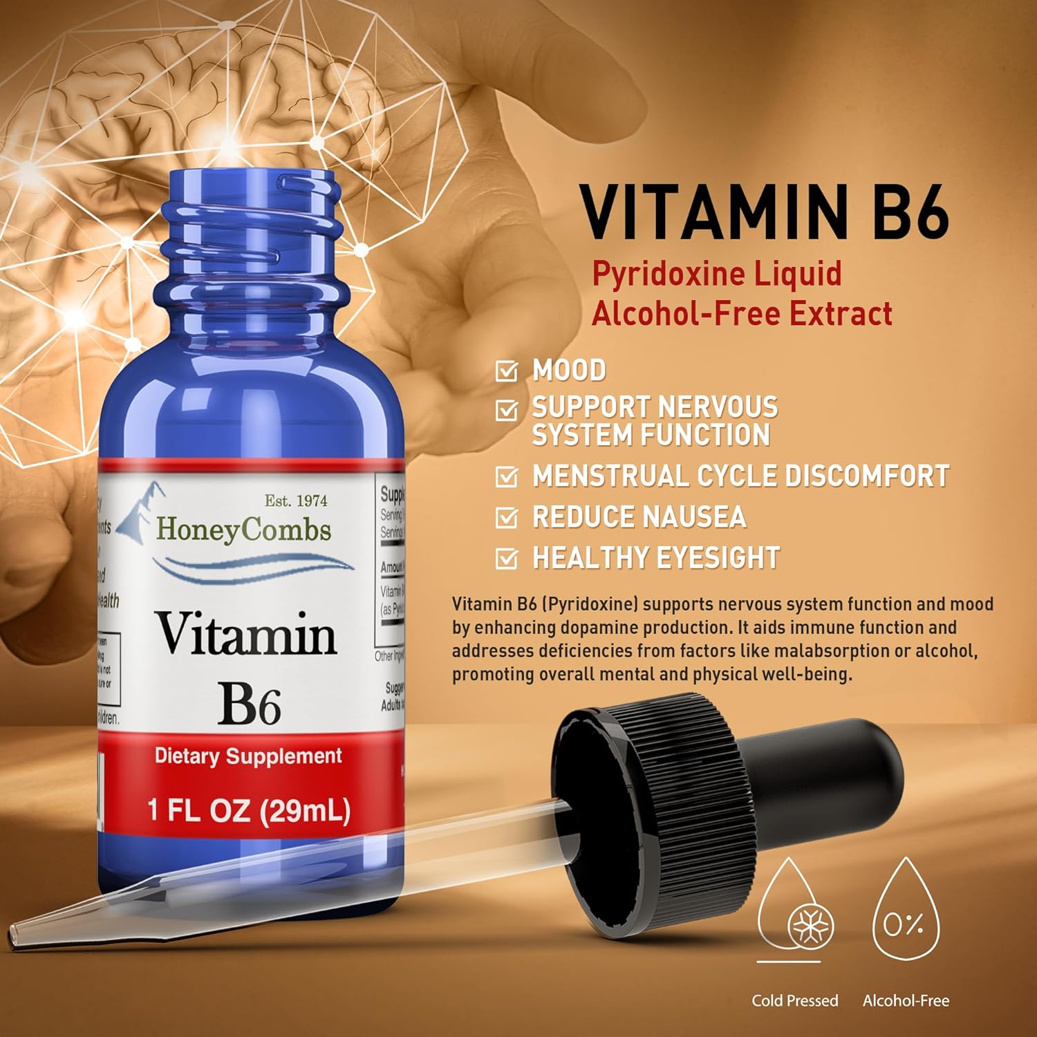 HoneyCombs Vitamin B6 Pyridoxine Liquid Drops – Made in USA - 500% DV per Serving - 36 Servings per Container - Great for Men, Women, Children - Vegan Liquid Vitamins - Bulk Sizes Also Available - Image 3