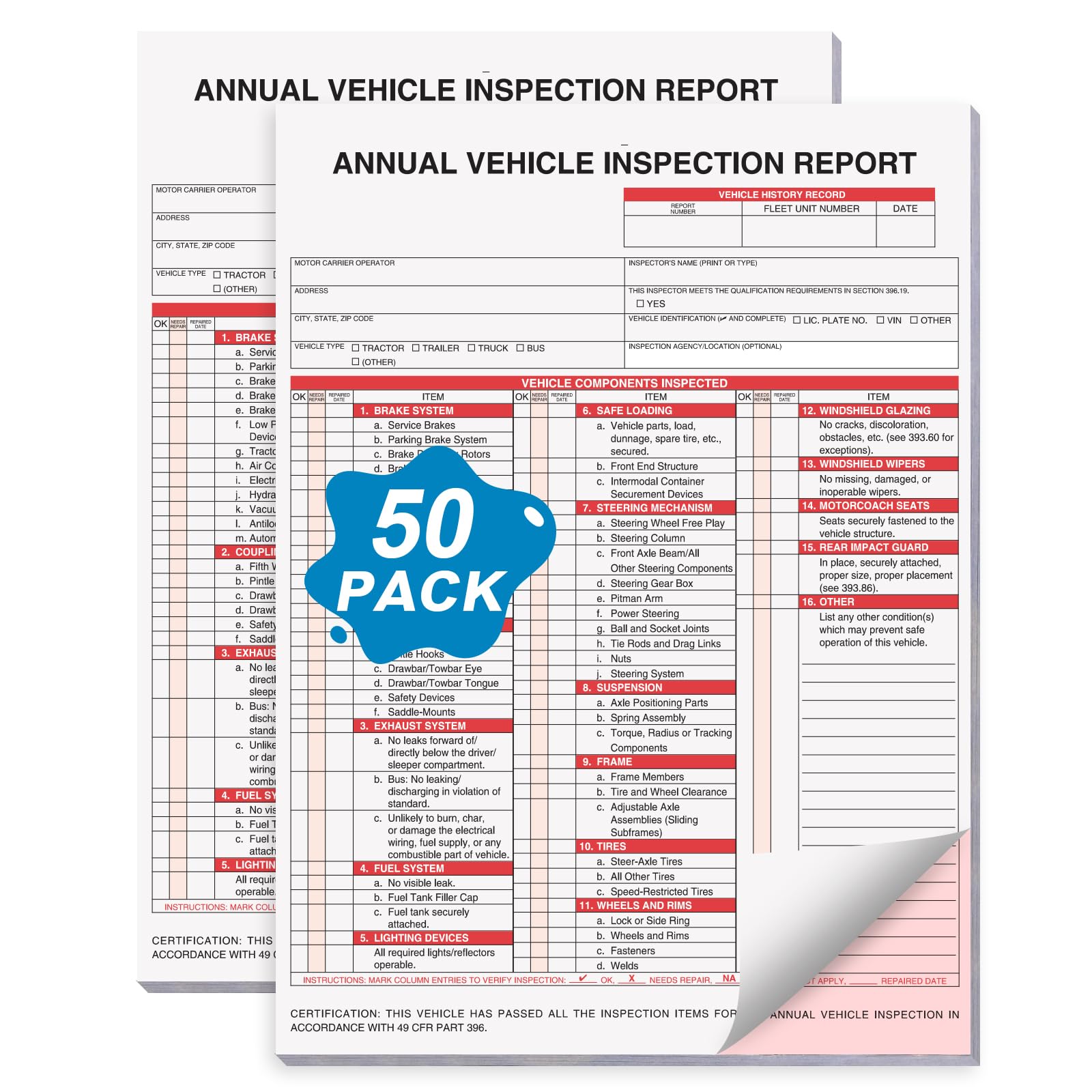 amazon-com-50-pack-annual-vehicle-inspection-report-form-detailed-driver-s-vehicle-inspection-report-8-5-11-4-dot-vehicle-inspection-forms-3-ply-carbonless-25-sets-of-forms-per-dvir-book-for-truckers-office-products for Free Printable Dot Inspection Forms Amazon.com : 50 Pack Annual Vehicle Inspection Report Form Detailed Driver's Vehicle Inspection Report 8.5