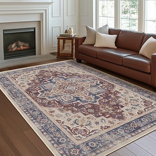 Miniatura 82 de Alfombras Redondas Beige de 4 pies, Alfombra Circular Pequeña Antideslizante Lavable de Pelo Bajo y Fina para Entrada, Cocina, Comedor, Alfombra