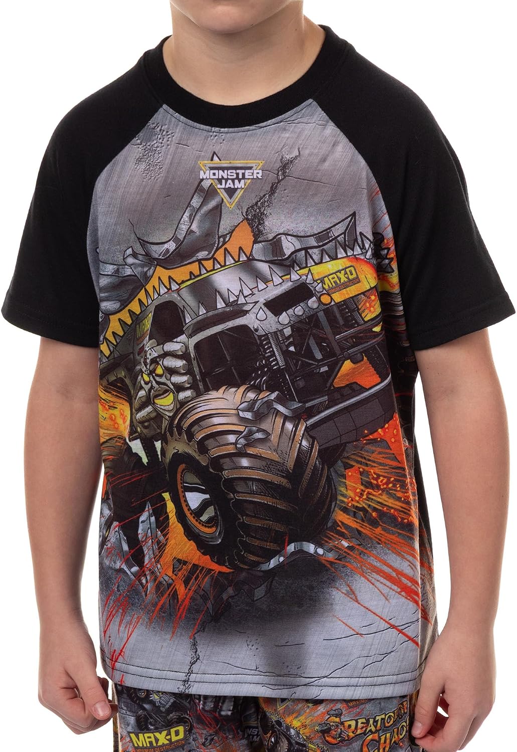 INTIMO Monster Jam Pajamas Boys' Creator Of Chaos Raglan Short Sleeve and Pant PJ Sleep Set