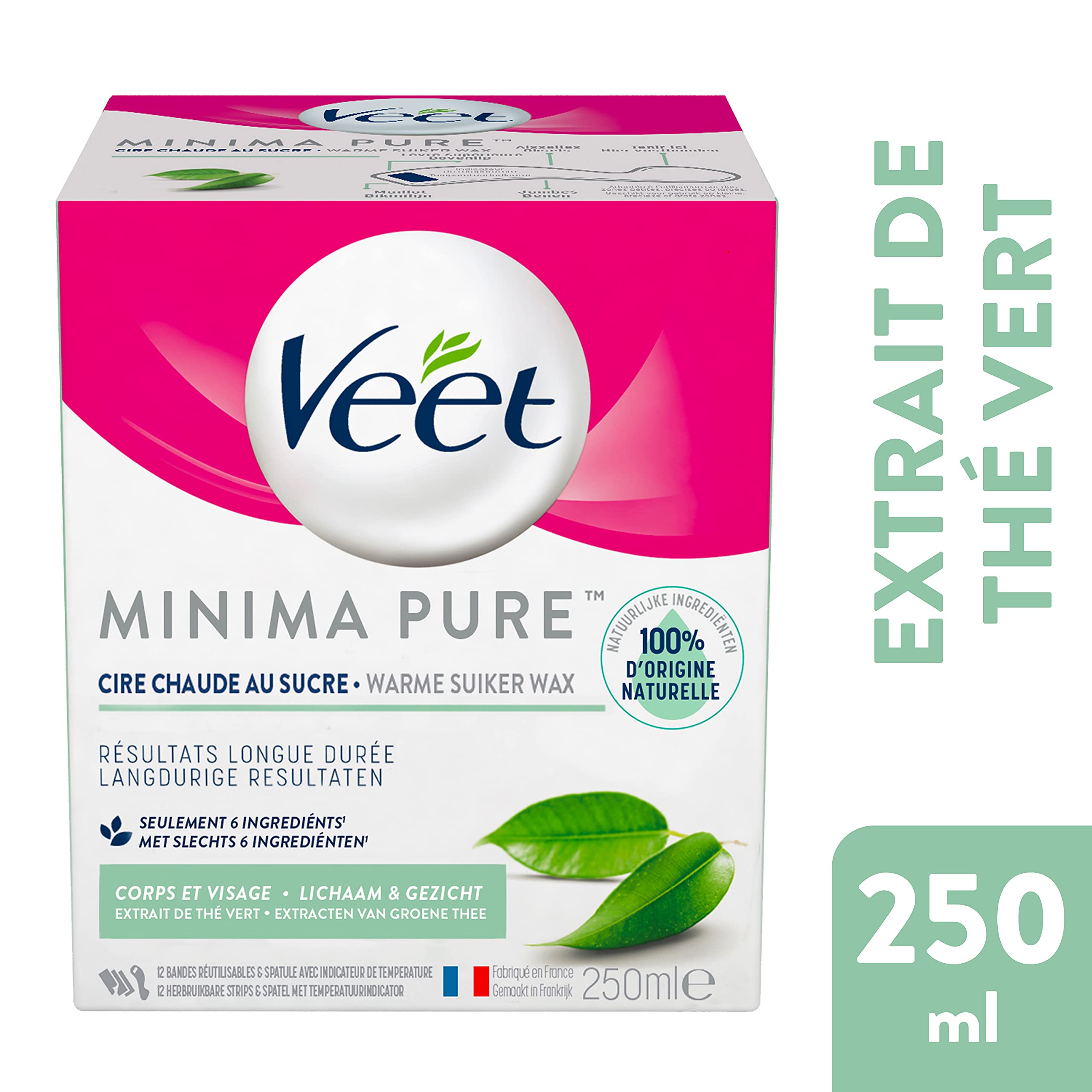 Veet Minima Zucchero Cera - 100% Ingredienti di origine naturale per una morbidezza duratura - Tè verde (2 pezzi)