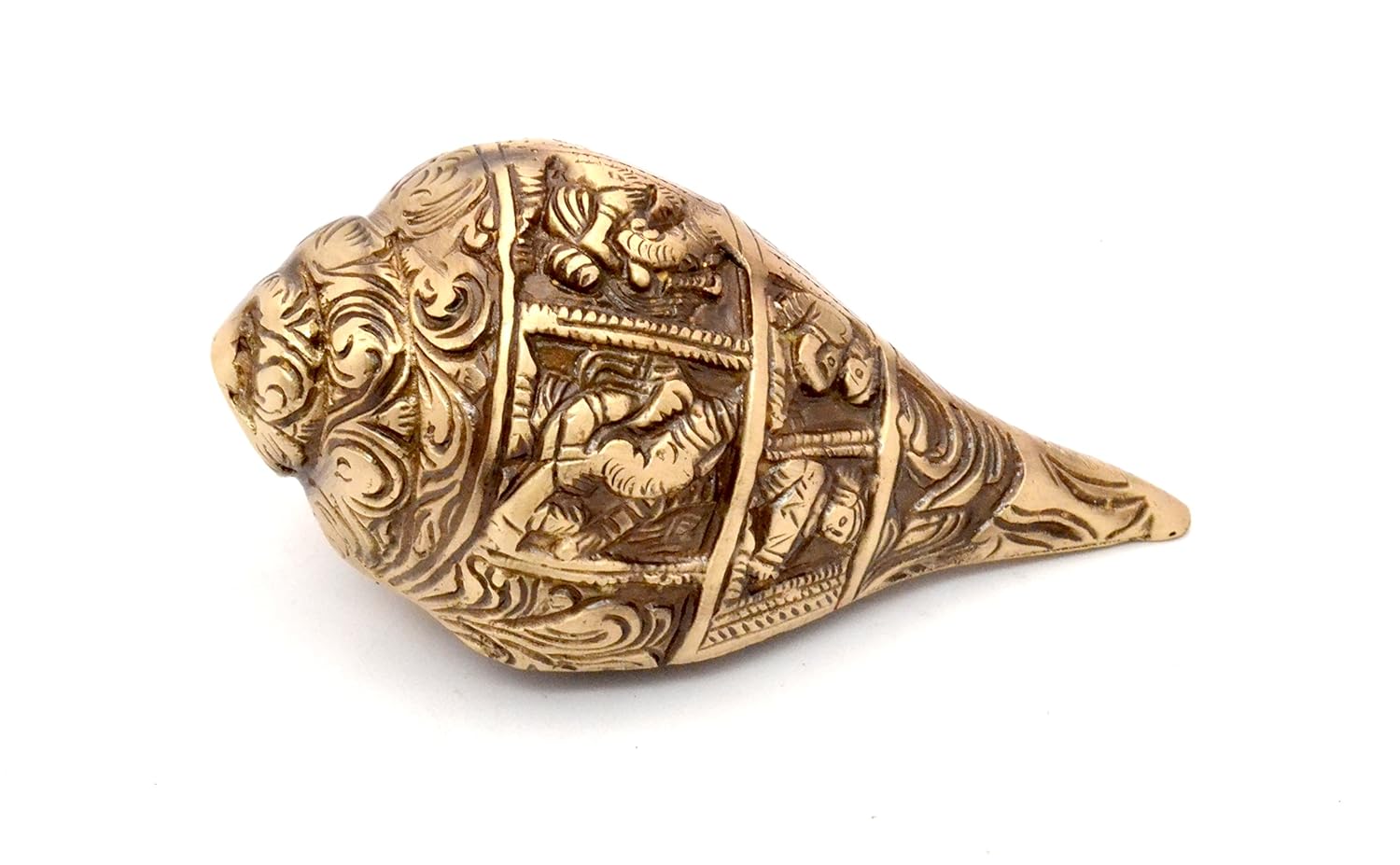 Two Moustaches Ganesha Carving Brass Shankh Showpiece, Attractive Brass Conch for Temple/Home, Shankh for Pooja, Mandir Decorations Items, Standard, Pack of 1