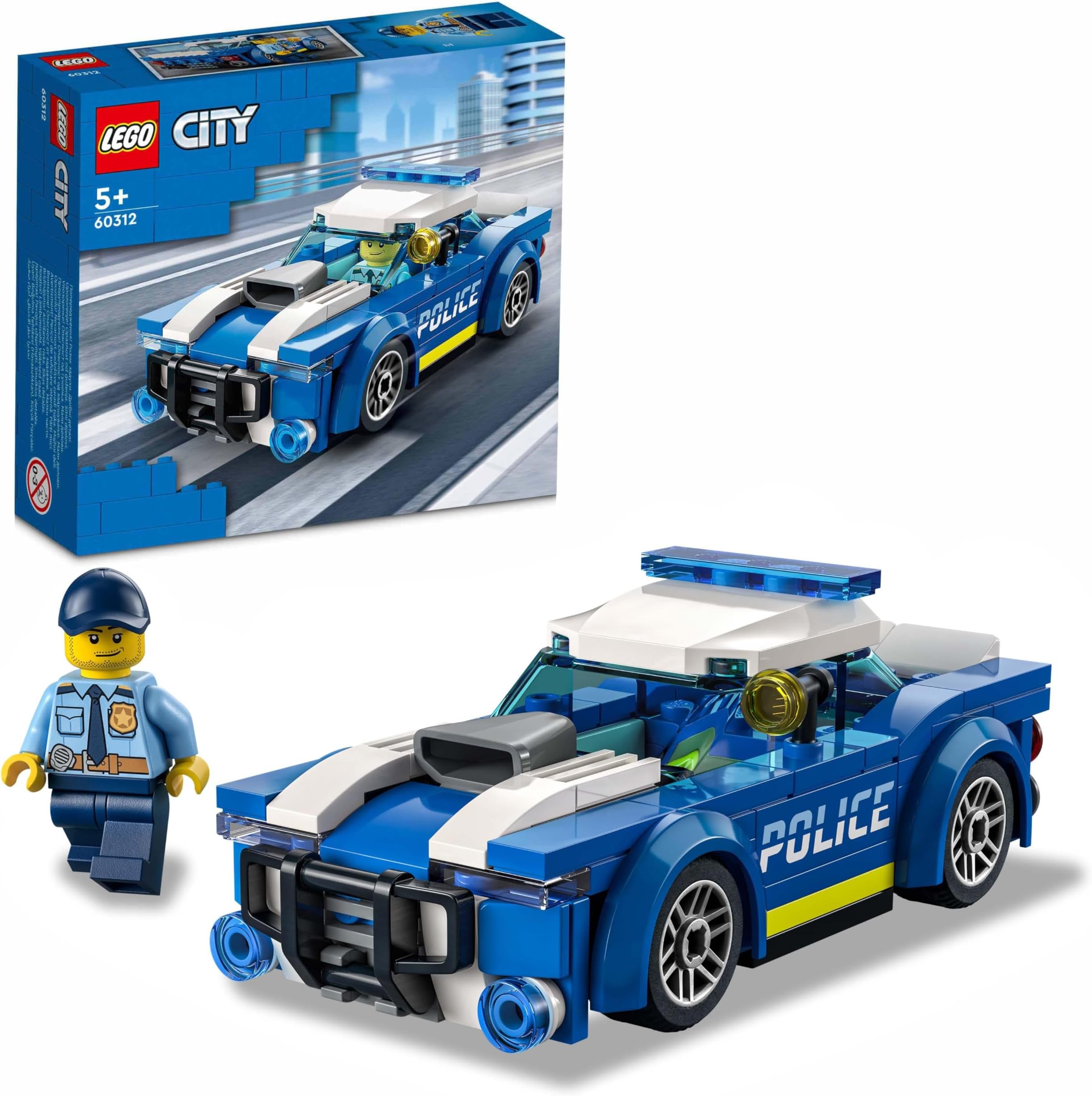 60312 City Police Car Toy for Kids 5 plus Years Old with Officer Minifigure, Small Gift Idea, Adventures Series, Chase Vehicle Building Set