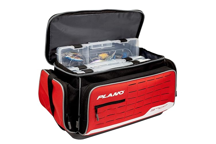 Plano Weekend Series 3700 Deluxe Tackle Case, Large, Red Fabric, Includes 2 3700 Stowaway Utility Storage Boxes, Soft Fishing Tackle Bag, Premium Storage