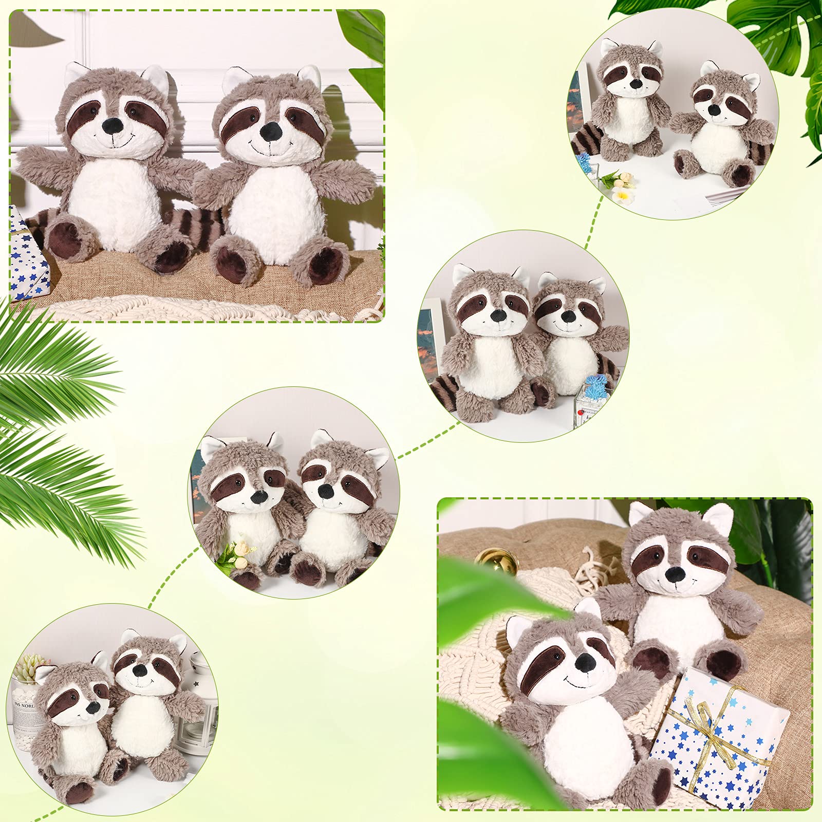 Threan Waschbär Stofftier 2 Stücke Kleines Waschbär Plüschtier Süßer Gefüllter Waschbär Brauner Waschbär Plüschtier Woodland Waschbär Plüsch Spielzeug Weiche Kuscheltier Puppe für Kinder, 10 Zoll