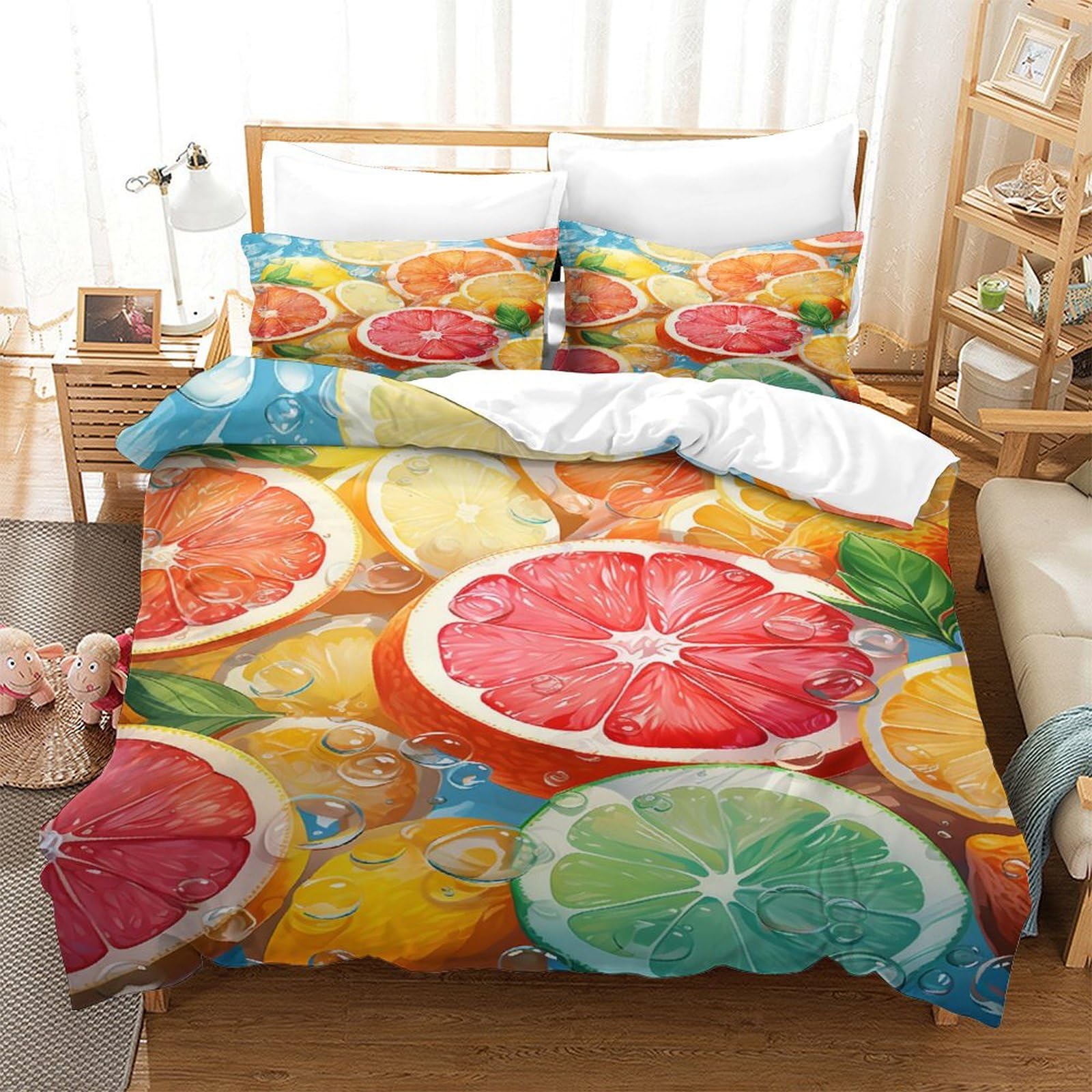 Housse de couette zippée 260x220 cm motif mandarine grand lit
