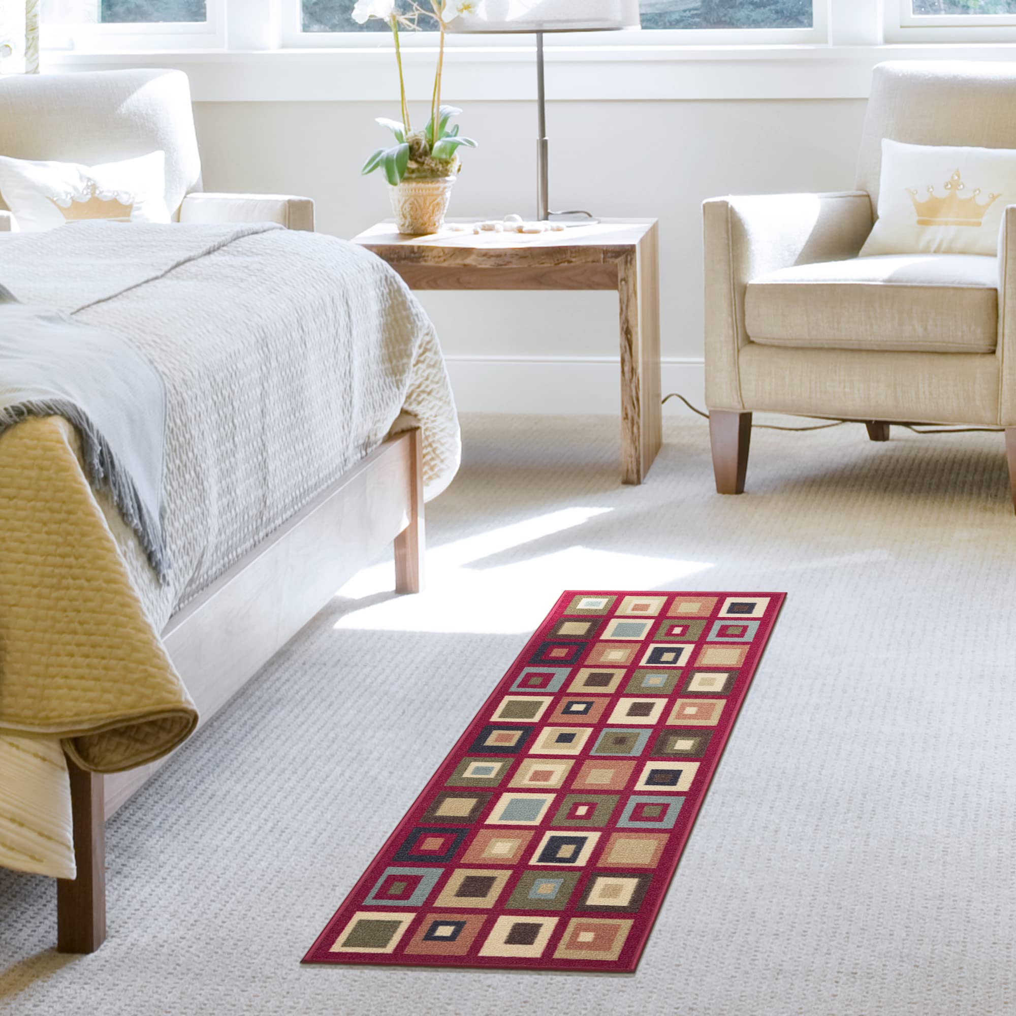 Amazon.com: Ottomanson Homeline Collection Non-Slip Rubberback Box Design  2x5 Indoor Runner Rug, 20" x 59", Red : Home & Kitchen