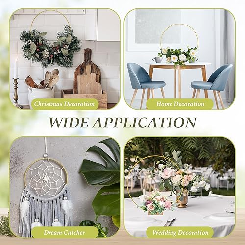 Miniatura 6 de Zhengmy Juego de 25 aros florales de metal de 12 pulgadas para centro de mesa de macramé con soporte, anillos redondos para atrapasueños para