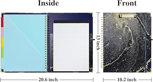 Vista 47 de Carpeta de 3 anillos con portapapeles, tamaño carta de 1 pulgada, bonita carpeta de portapapeles con bloc de notas recargable, 5 carpetas Azul