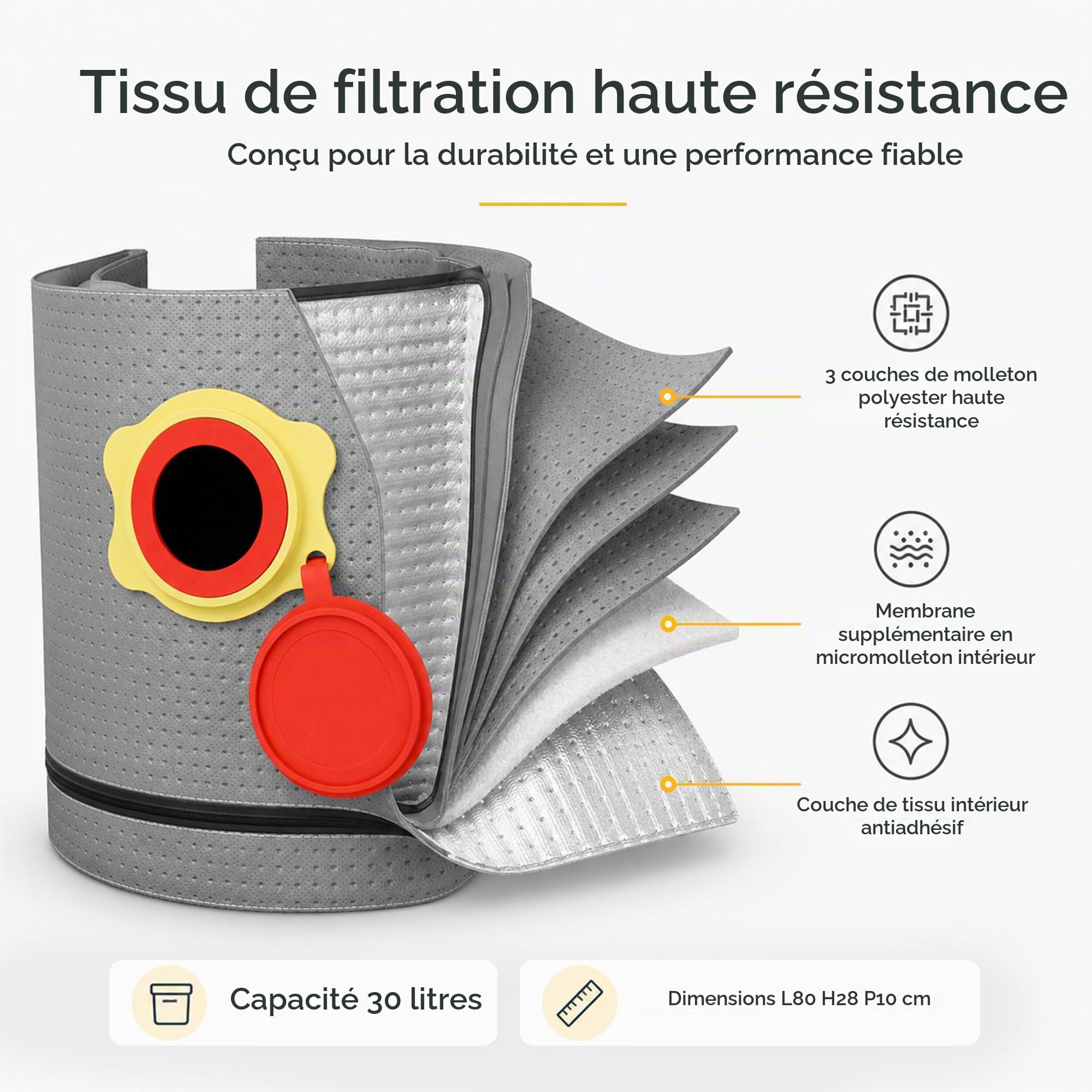 Macam Sac à poussière réutilisable longue durée compatible avec les aspirateurs Dewalt, Vacmaster, Einhell et Titan