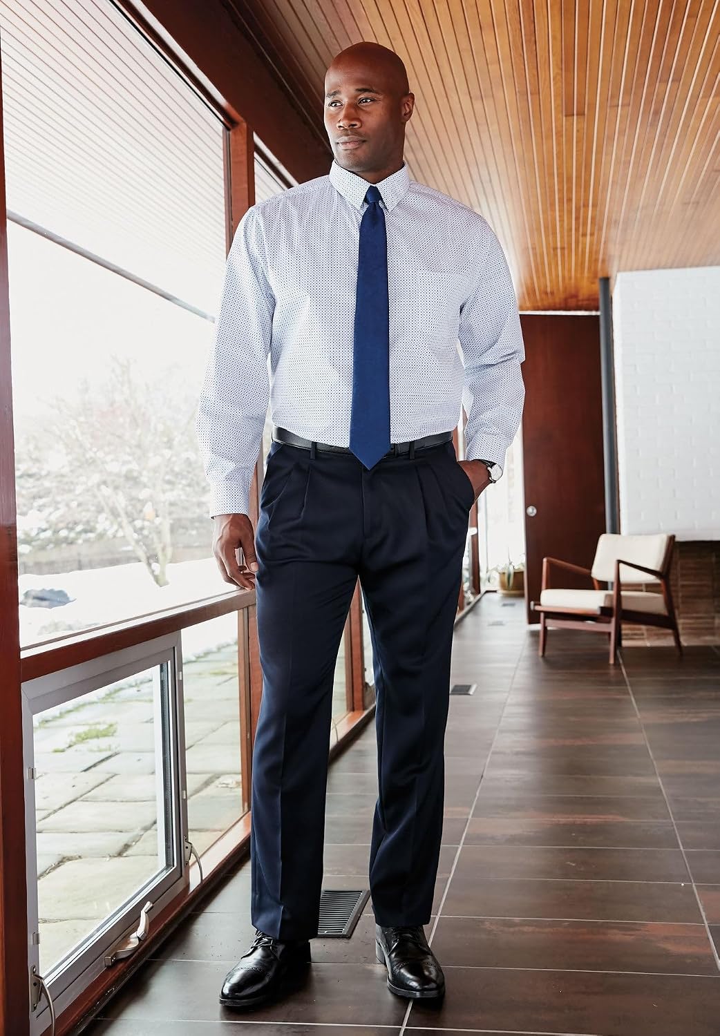 KingSize Men's Big & Tall No Hassle Classic Fit Expandable Waist Double-Pleat Dress Pants